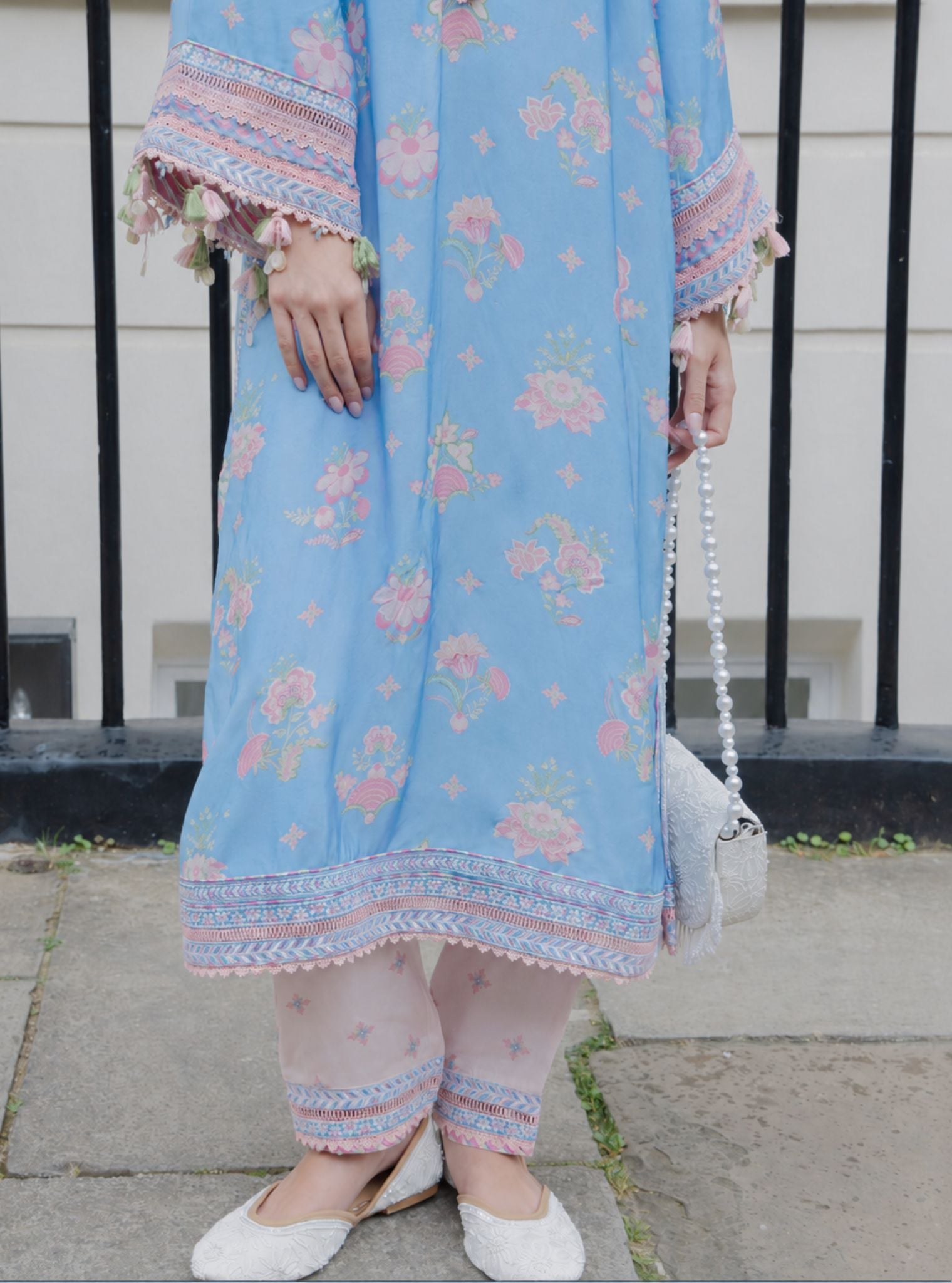Sehar Lawn Printed Steel Blue Kurta Set