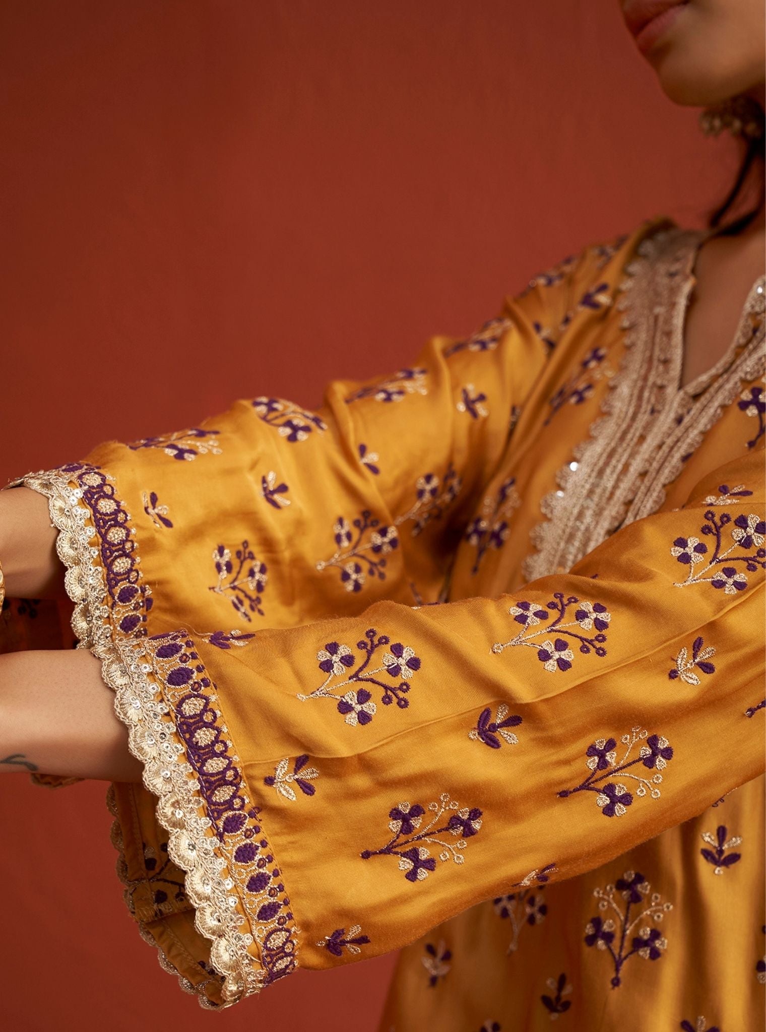 Mahiya Cupro Satin Mustard Kurta