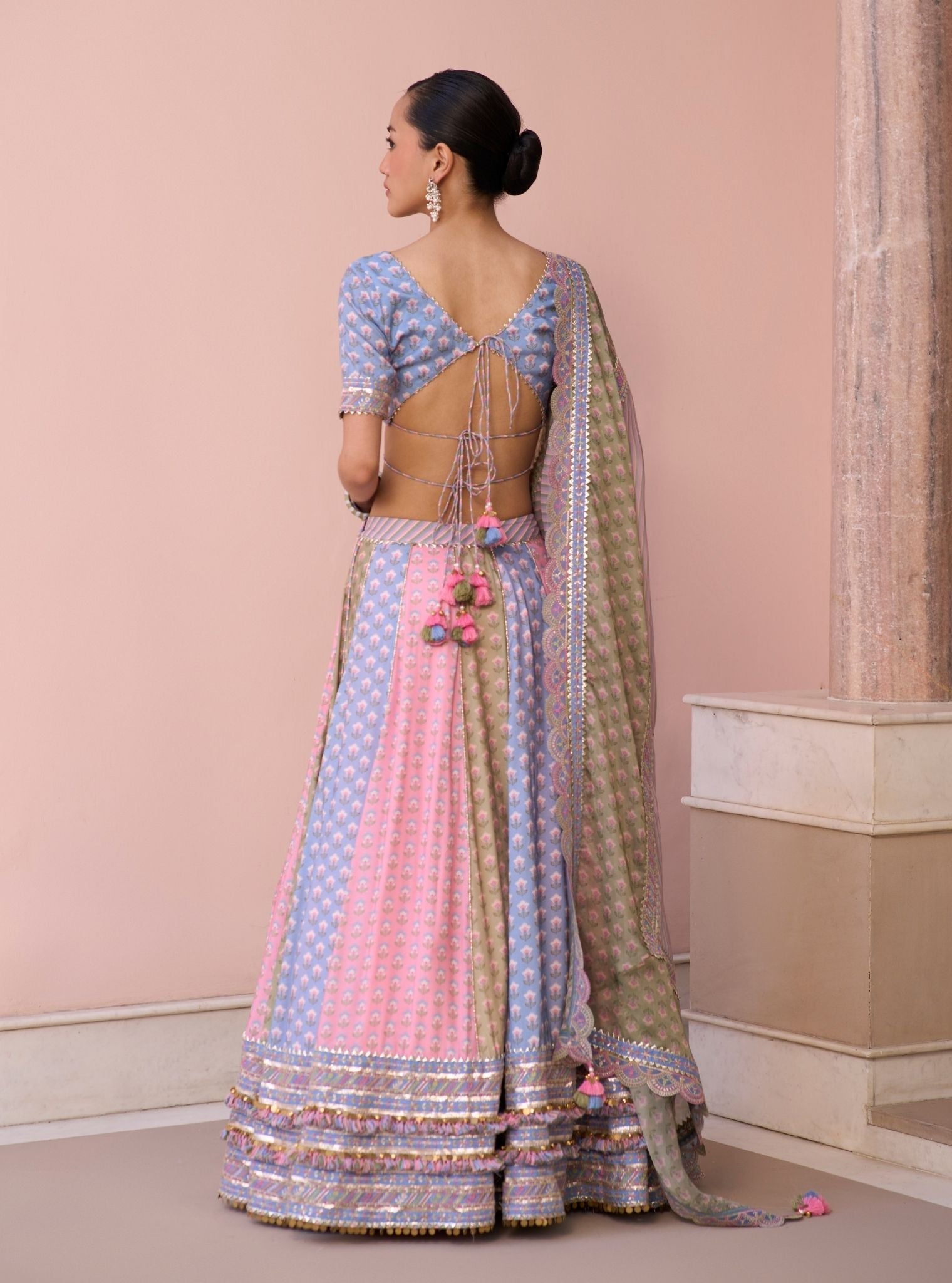Indira Steel Blue Printed Lawn Lehenga Set