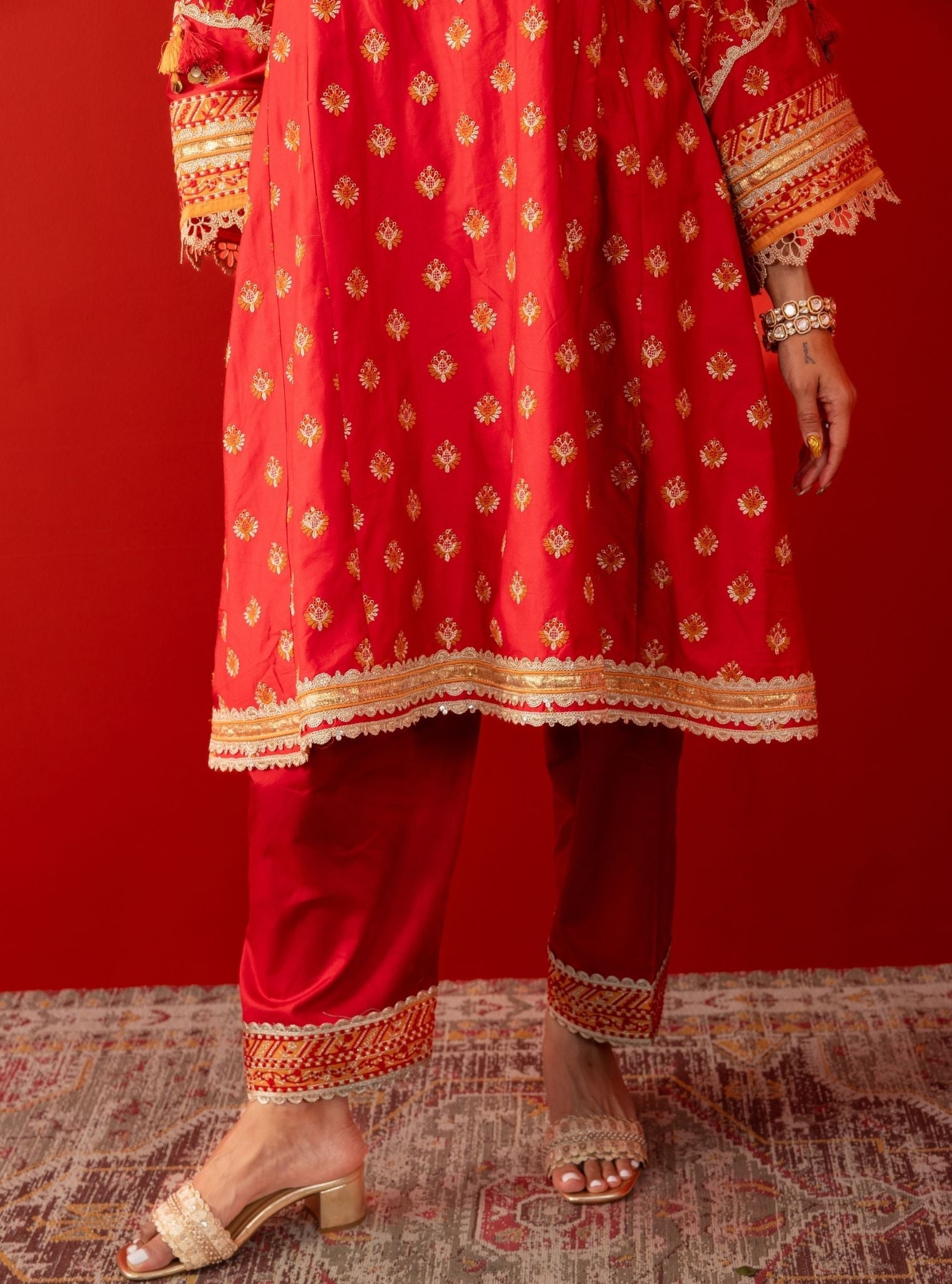 Bandhan Pima Satin Red Kurta Set