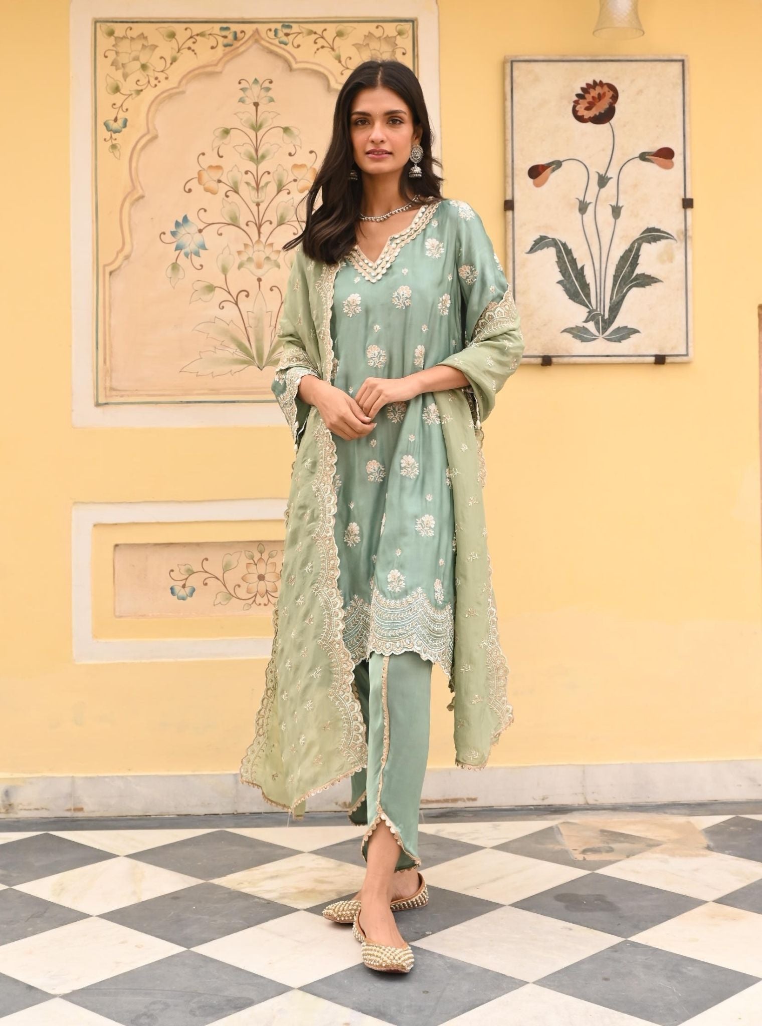 Mehar Luxe Satin Teal Blue Kurta Set