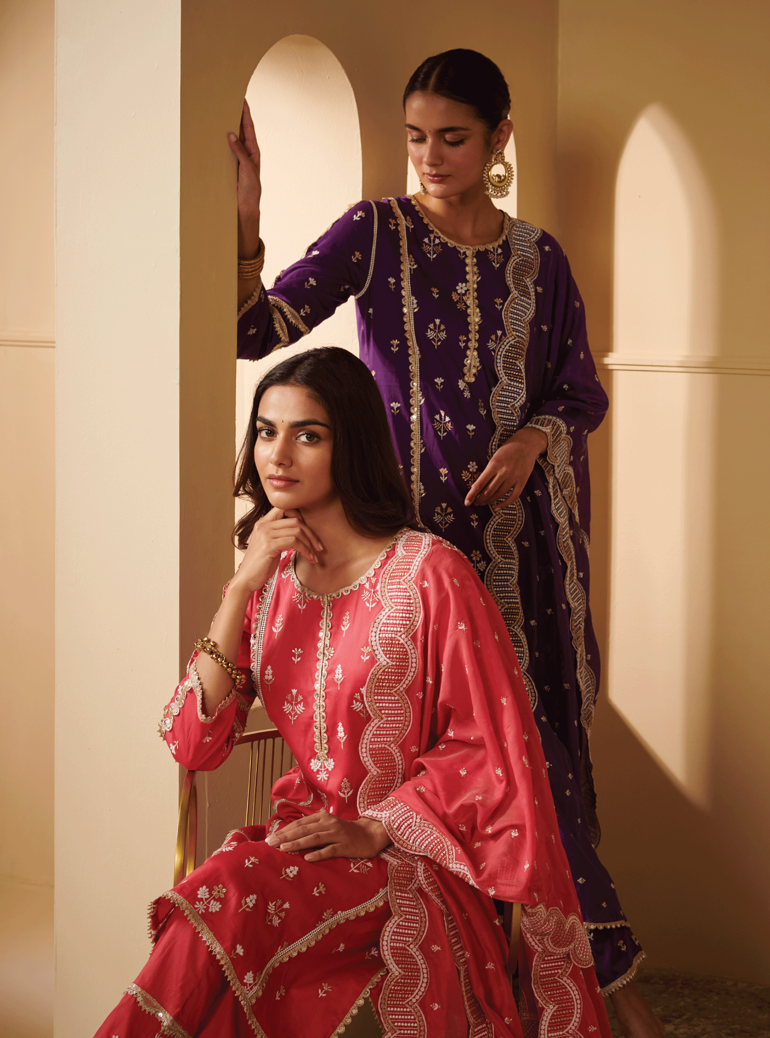 Kaveri Pima Satin Fuchsia Kurta Set