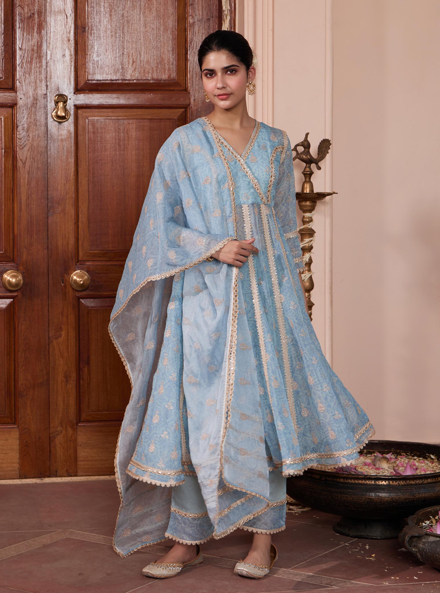 Vamsi Organza Blue Anarkali Kurta Set