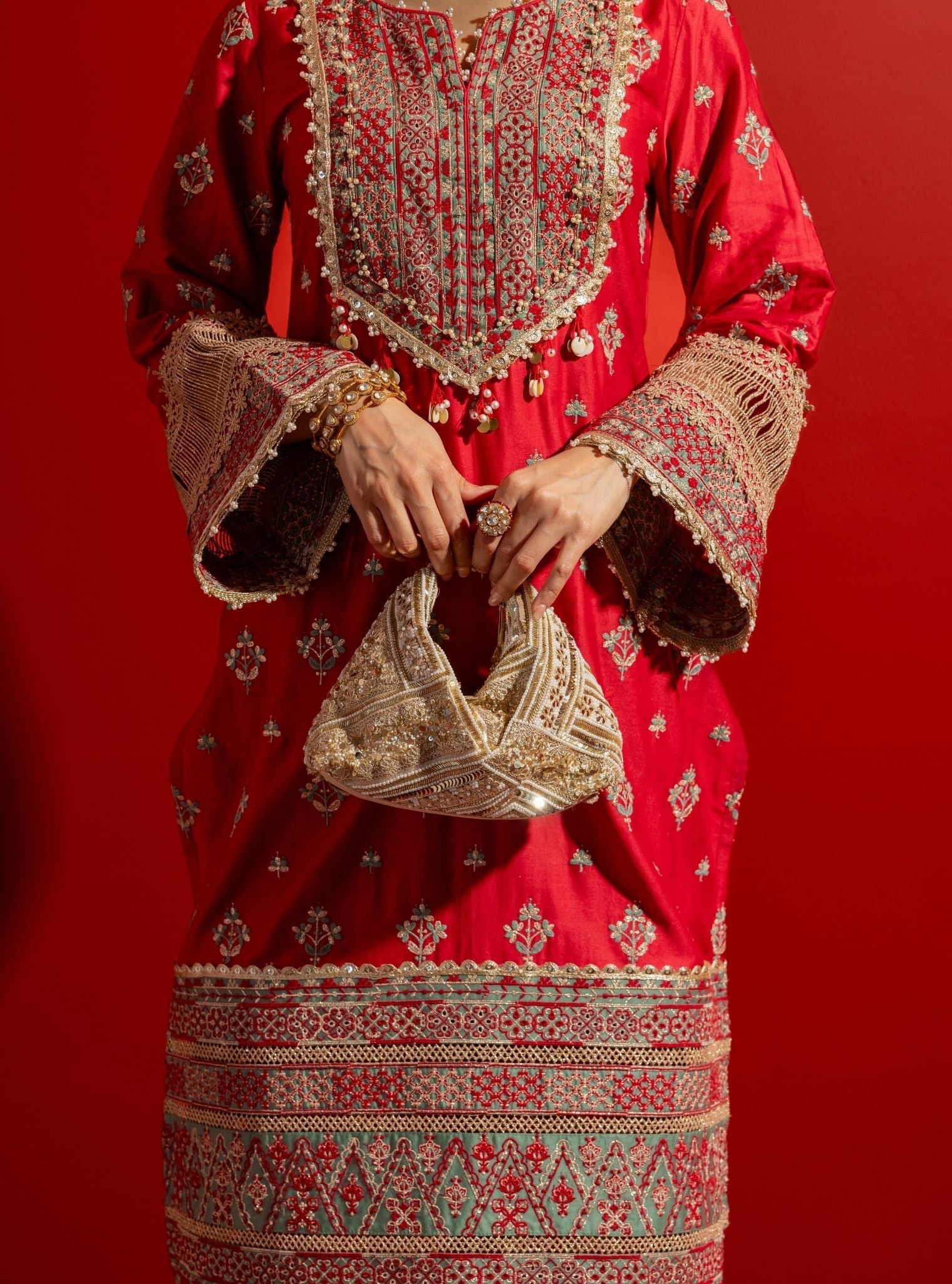 Shagun Pima Satin Red Kurta Set