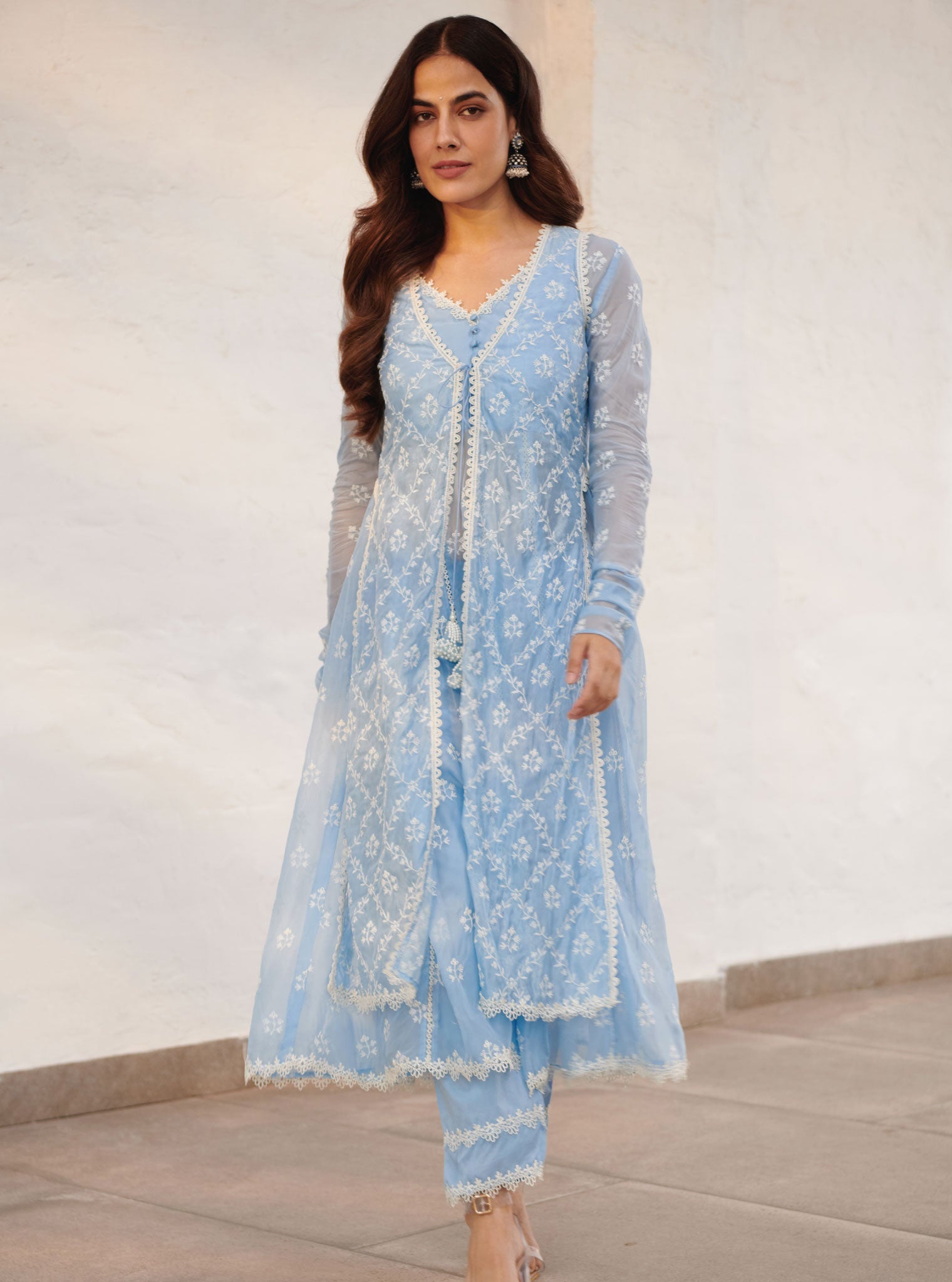Essex Organza Blue Anarkali Kurta Set