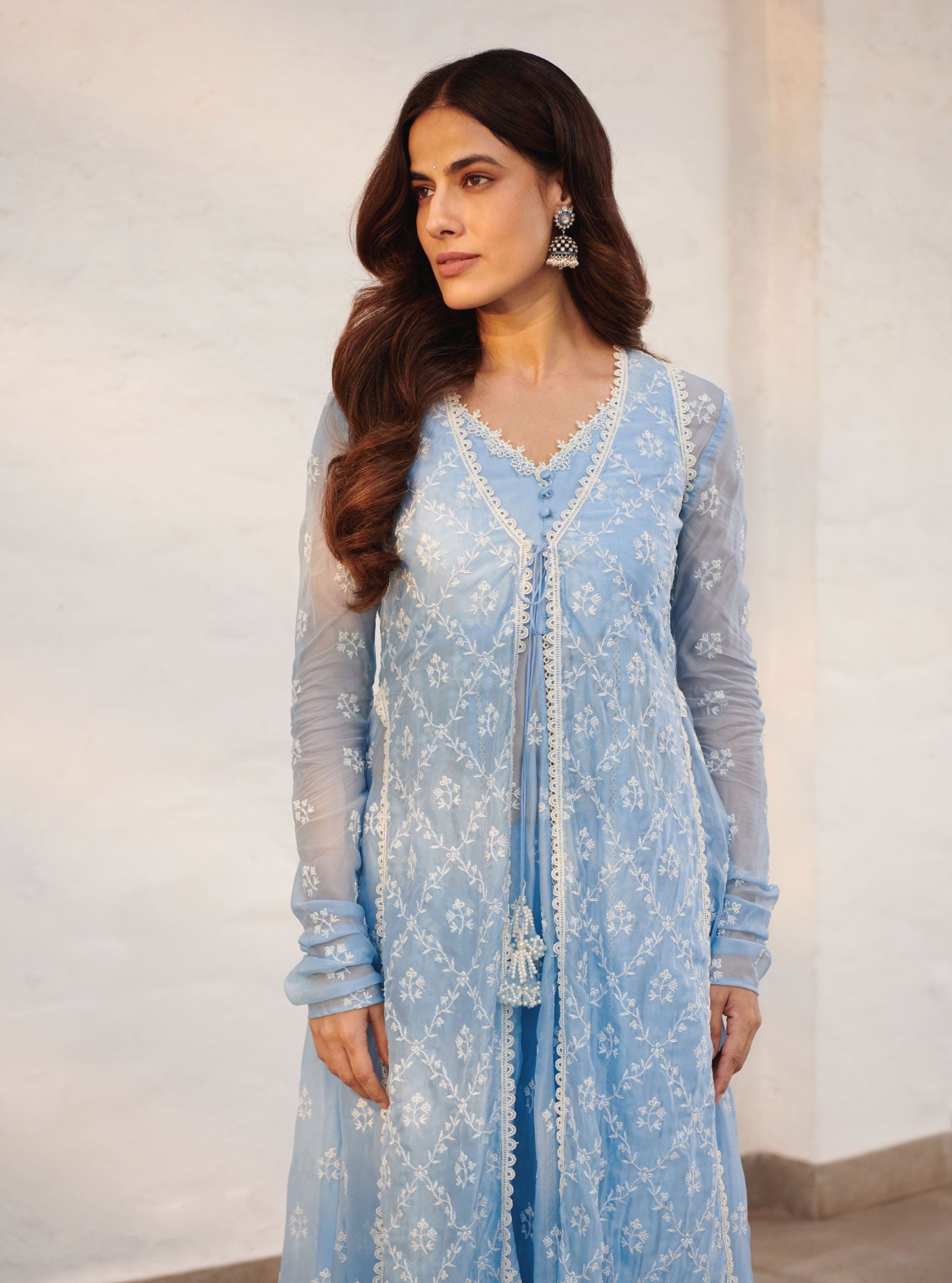 Essex Organza Blue Anarkali Kurta Set