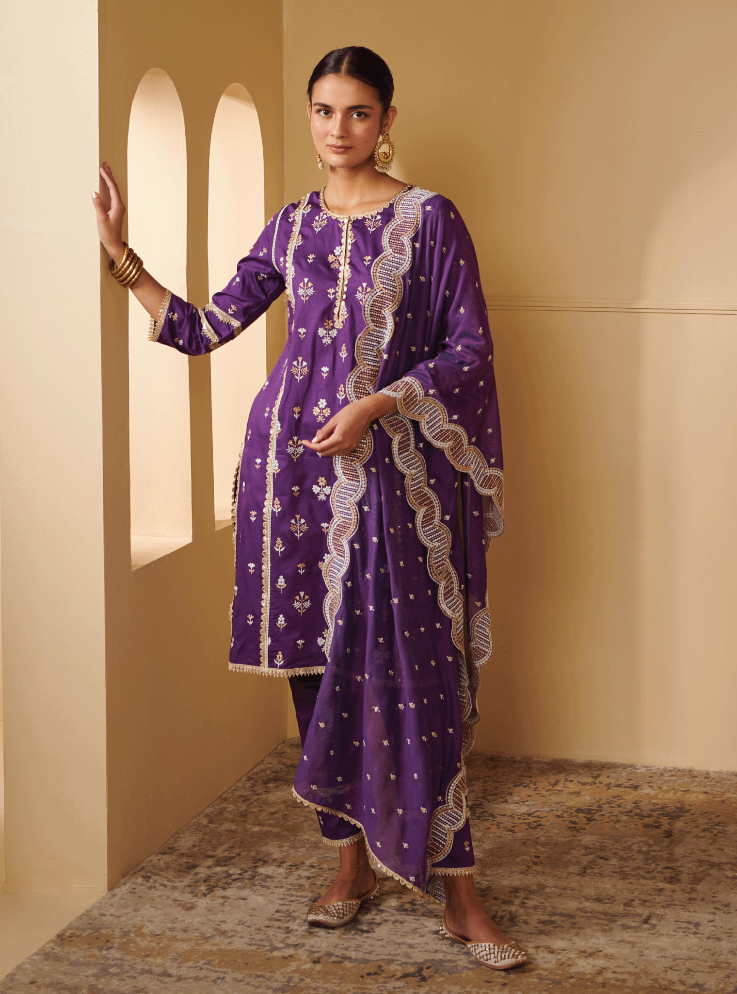 Kaveri Pima Satin Purple Kurta Set