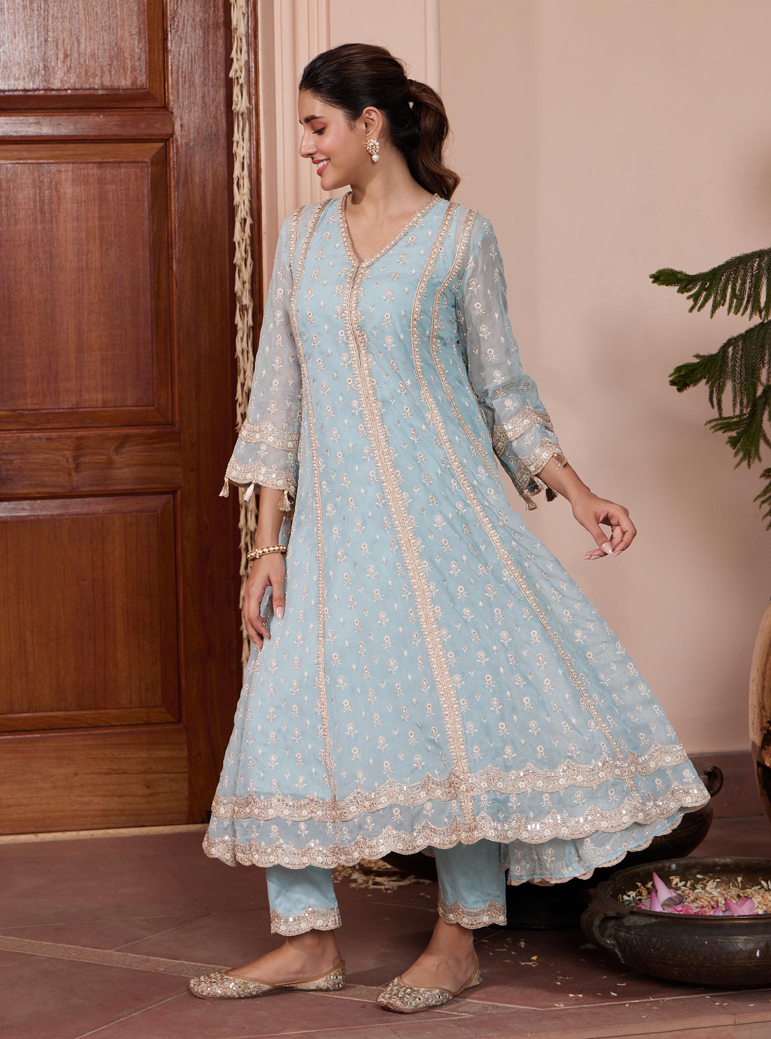 Smera Organza Blue Anarkali Kurta Set