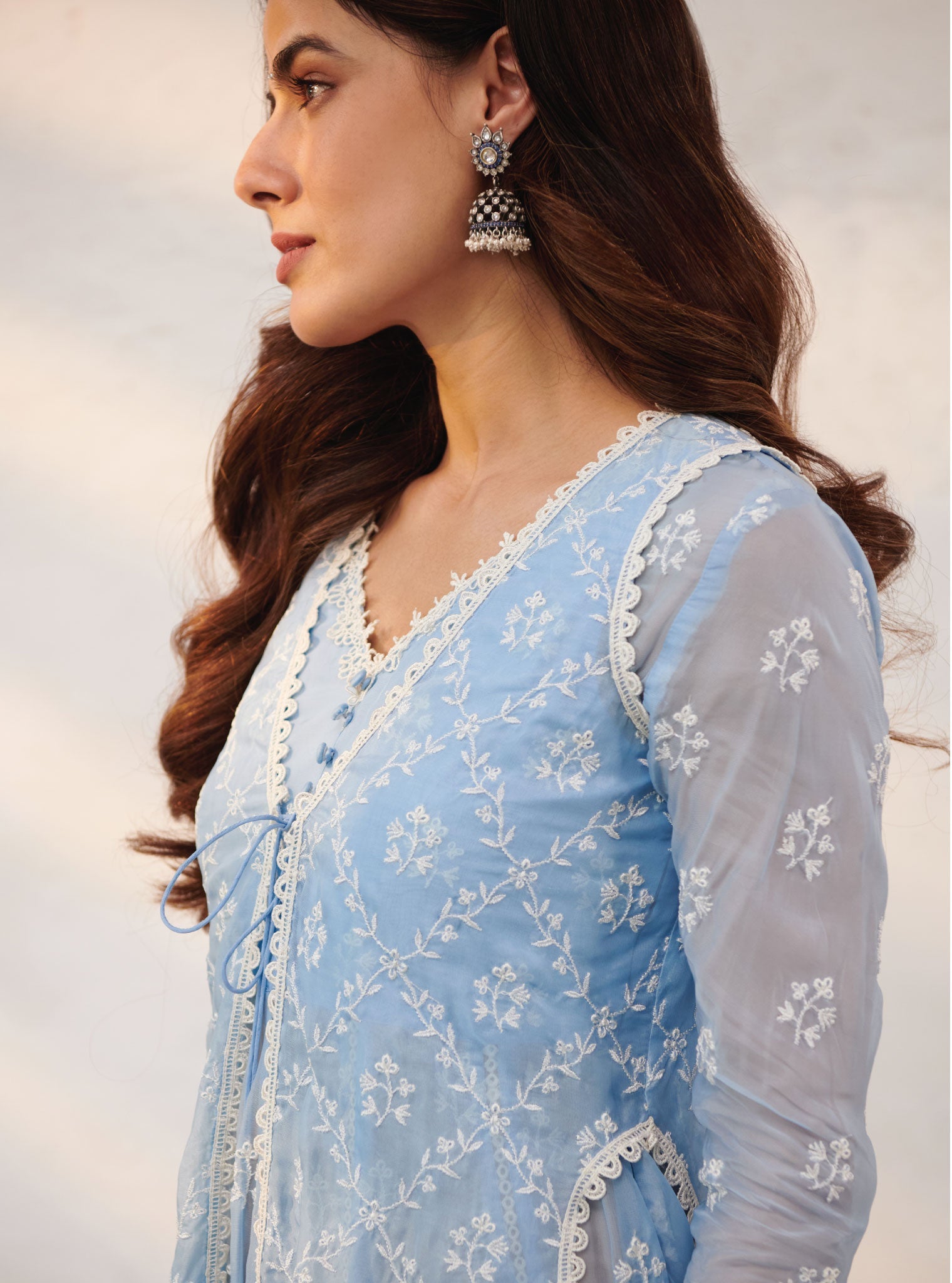 Essex Organza Blue Anarkali Kurta Set