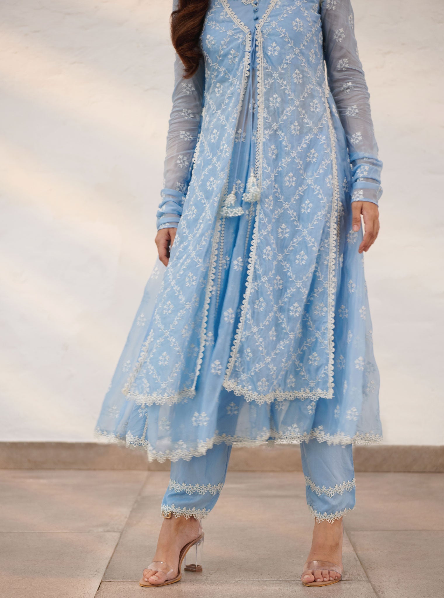 Essex Organza Blue Anarkali Kurta Set