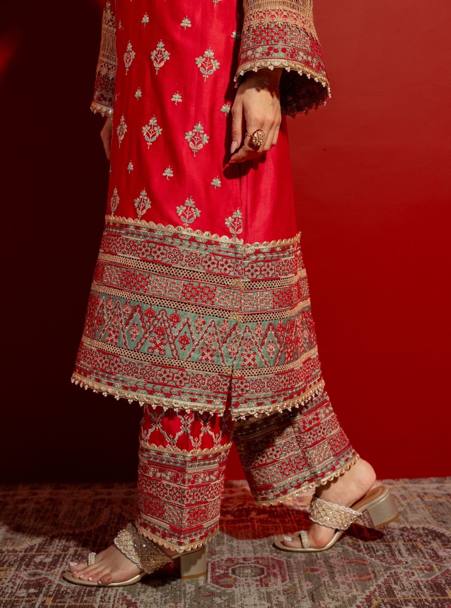Shagun Pima Satin Red Kurta Set