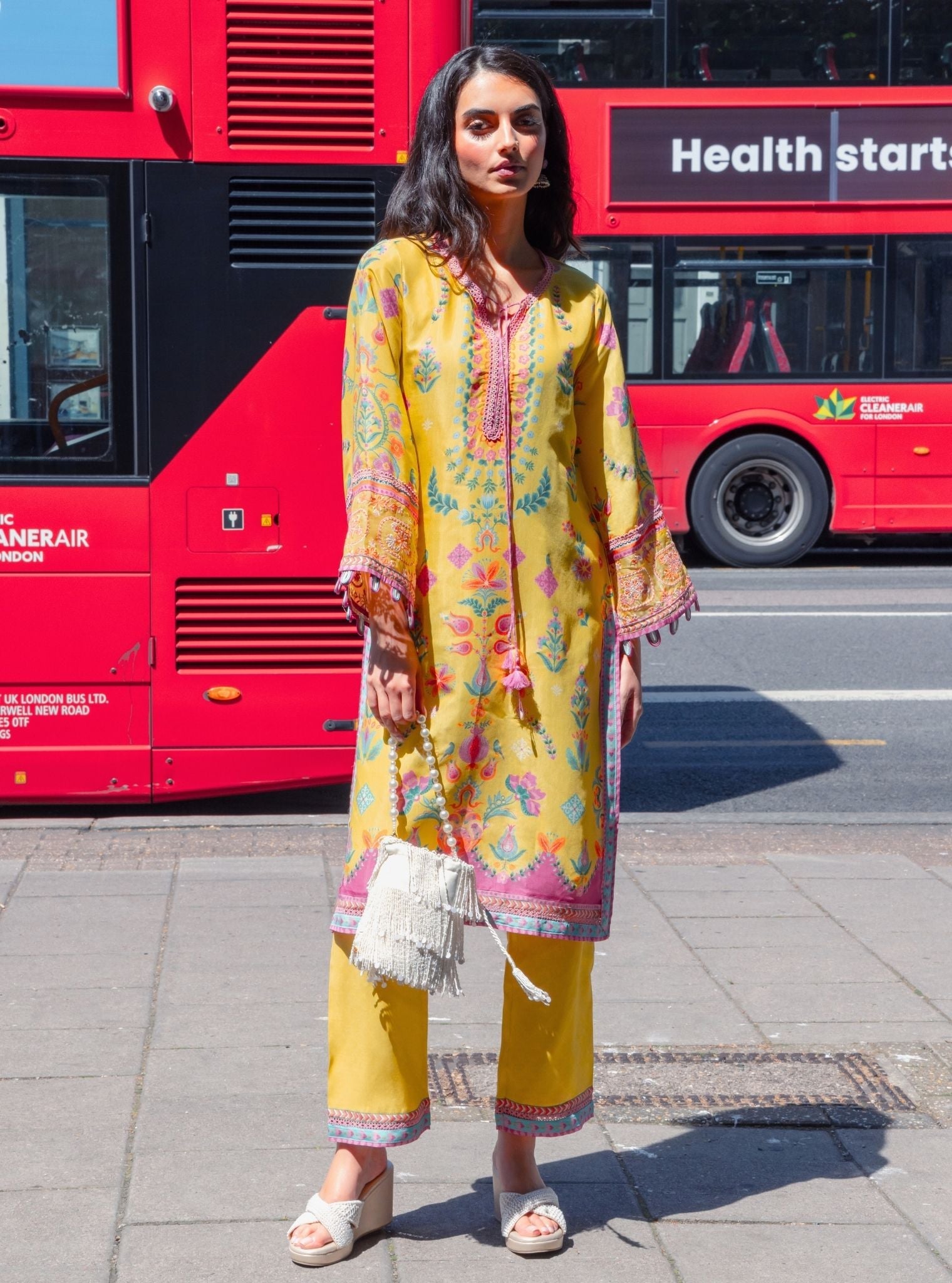 Elvi Lawn Printed Yellow Kurta Set