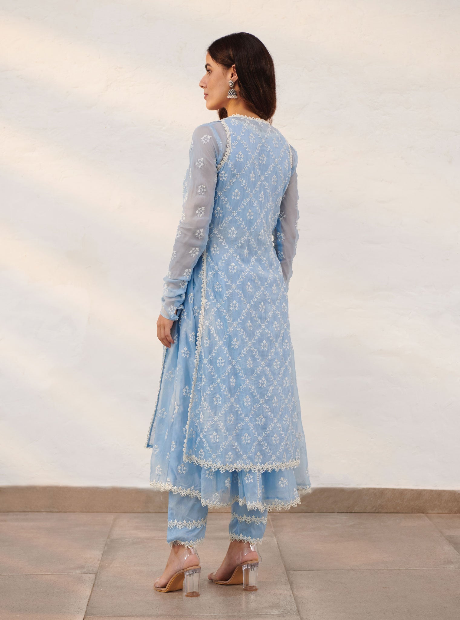 Essex Organza Blue Anarkali Kurta Set