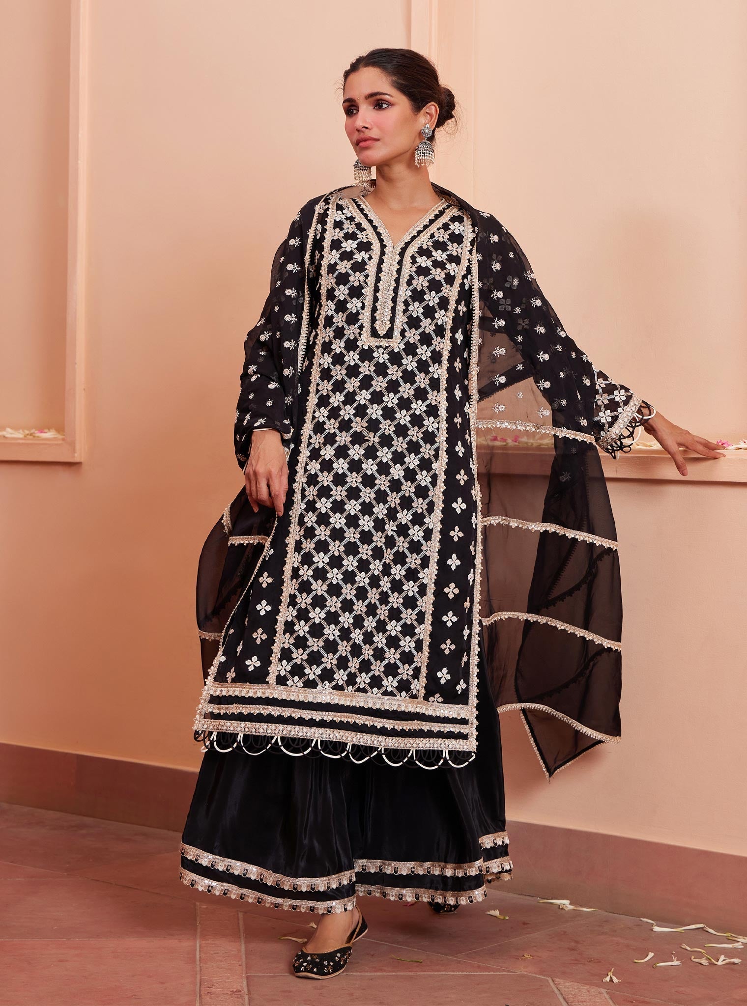 Citra Organza Black Kurta with Skirt Set