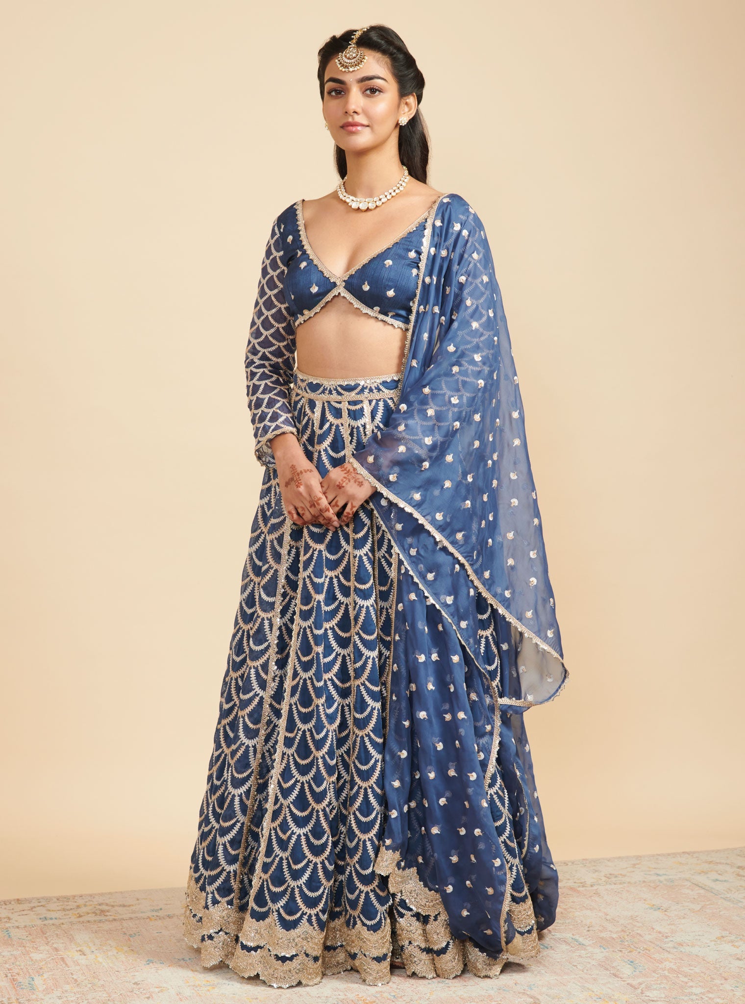 Morni Organza Navy Lehenga