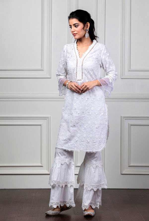 Daisy White Kurta with Garara Set