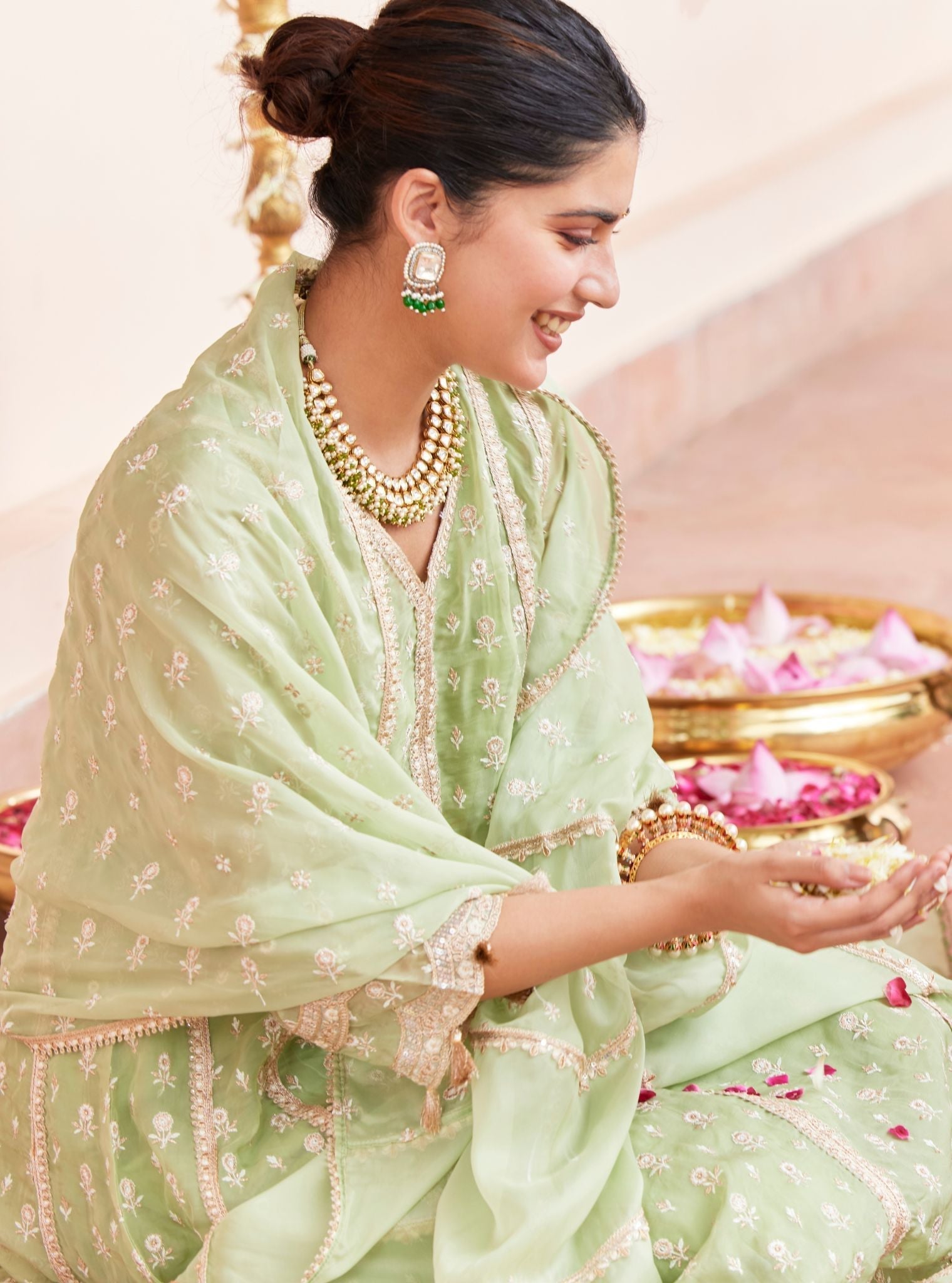 Smera Organza Green Anarkali Kurta Set