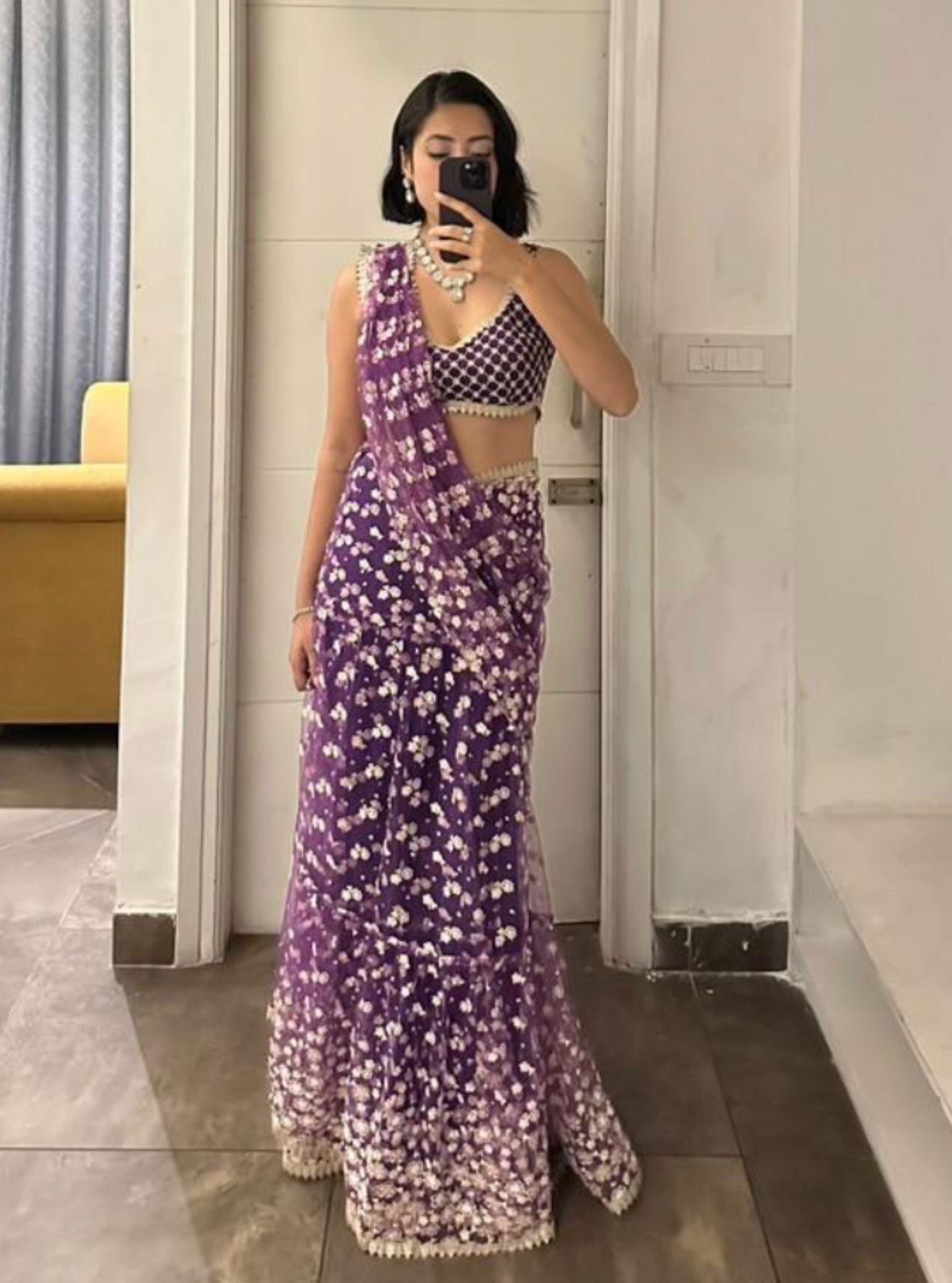 Kala Net Purple Saree