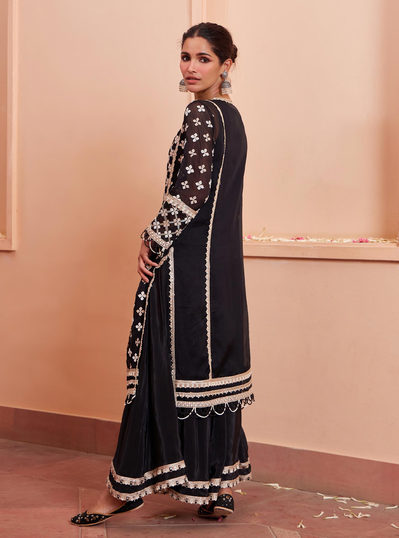 Citra Organza Black Kurta with Skirt Set