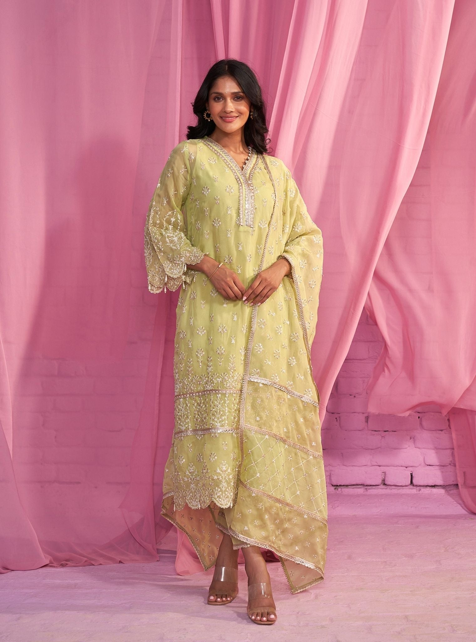 Aulia Organza Lime Green Kurta Set