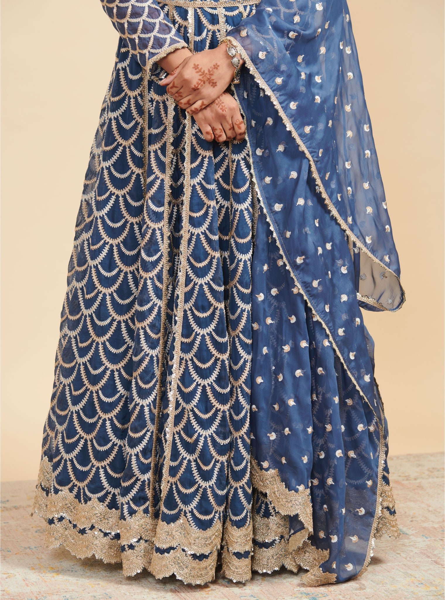 Morni Organza Navy Lehenga