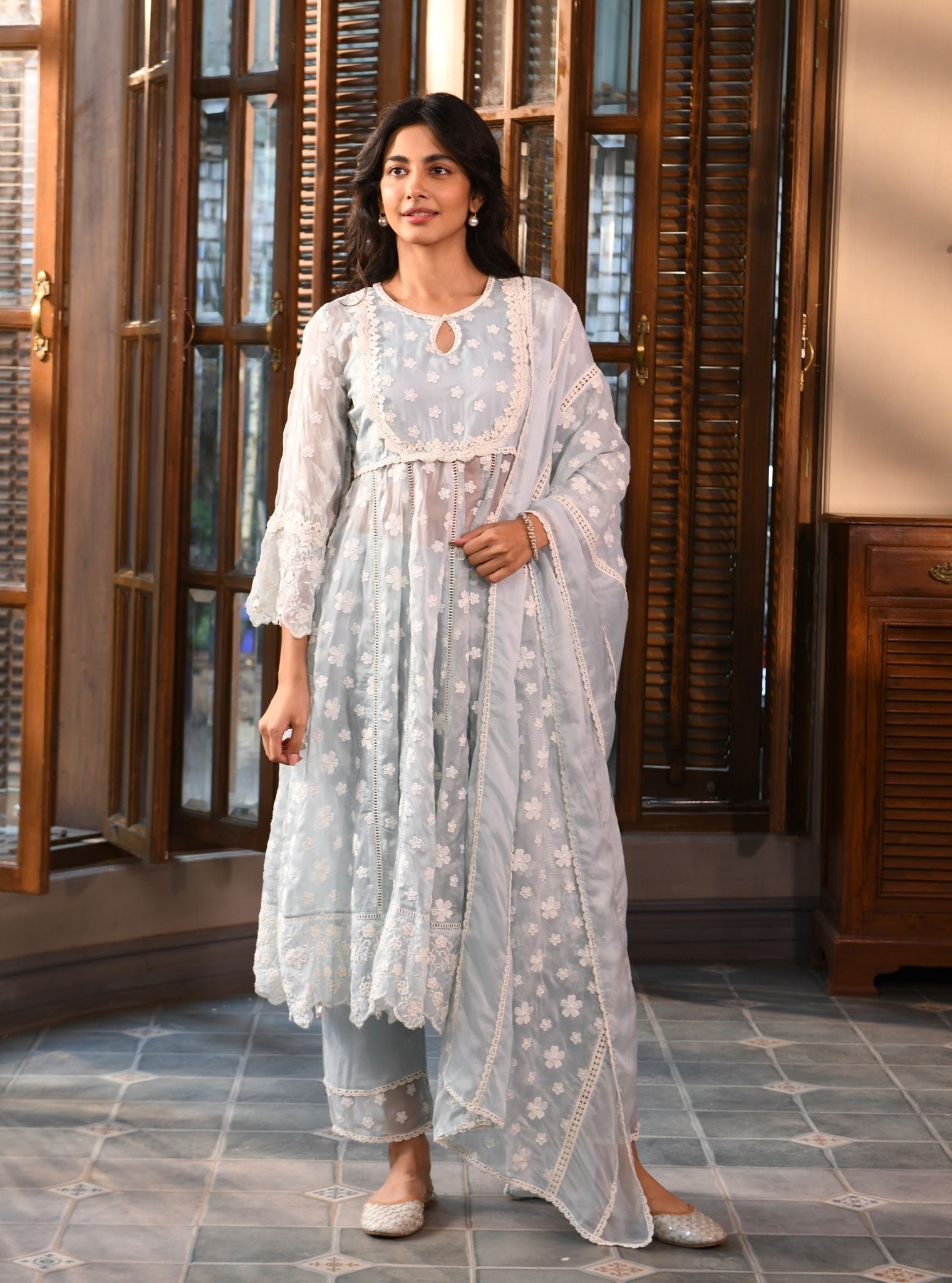 Souri Organza Light Blue Anarkali Kurta Set