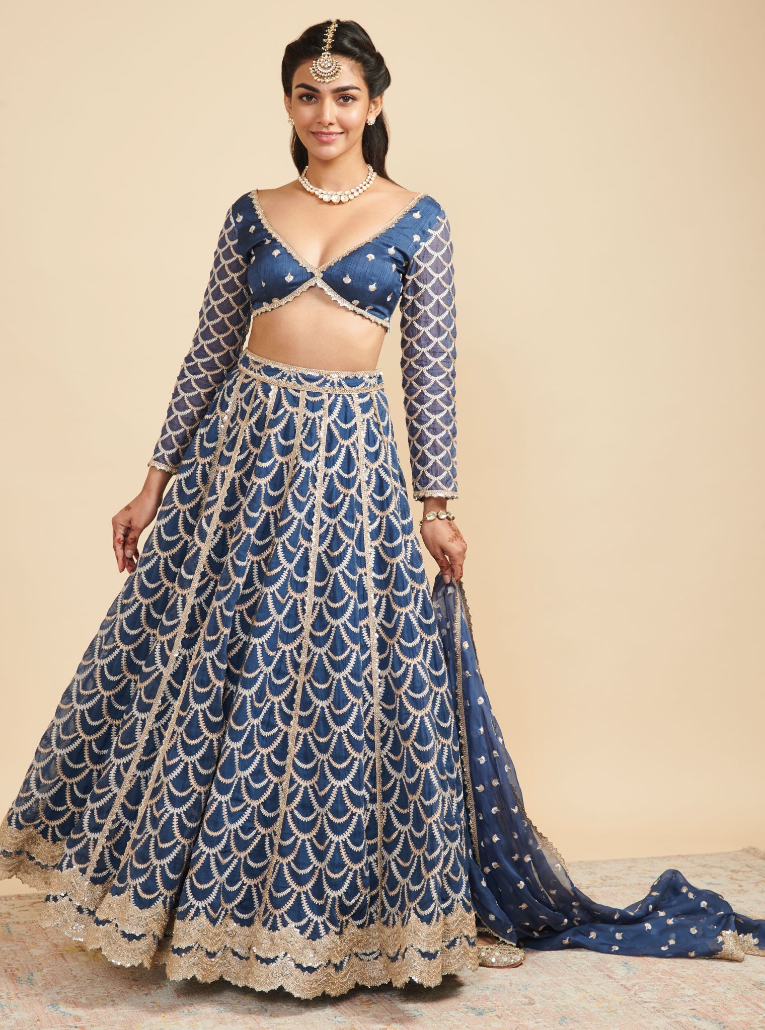Morni Organza Navy Lehenga