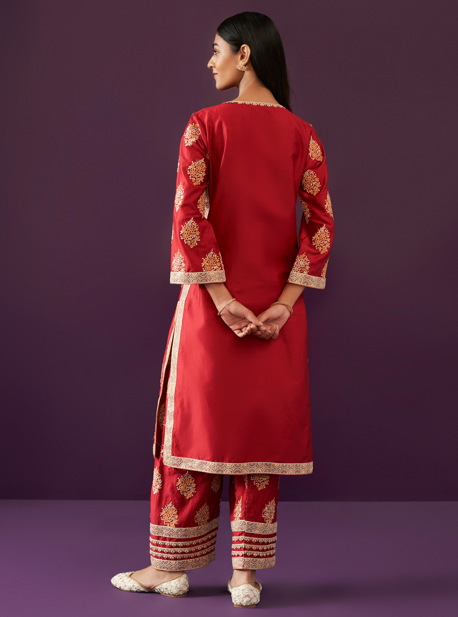 Calita Pima Satin Red Kurta Set