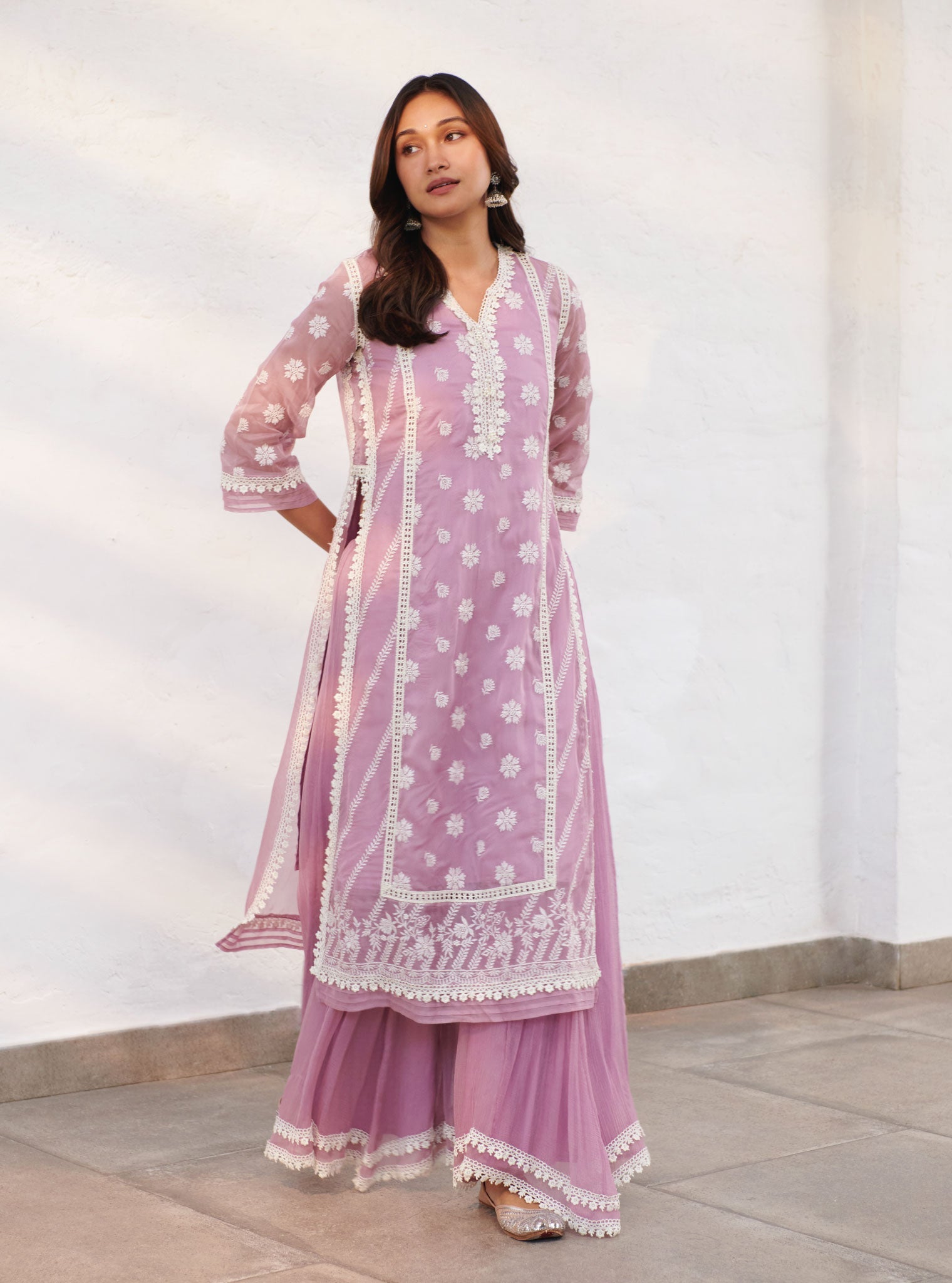 Armagh Organza Lilac Kurta with Sharara Set
