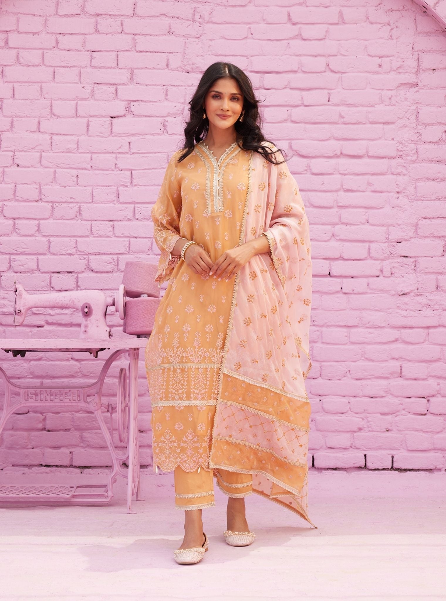 Aulia Organza Orange Kurta Set