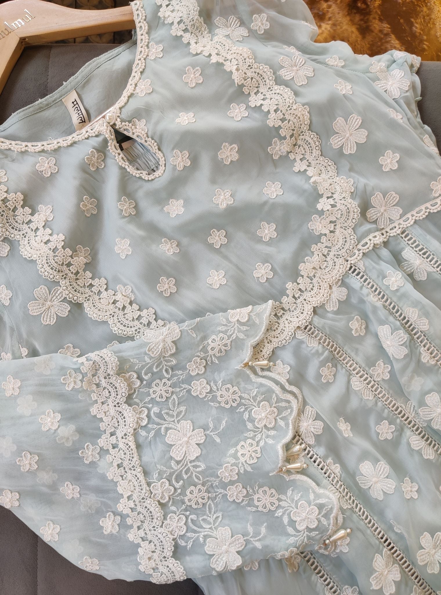 Souri Organza Light Blue Anarkali Kurta Set