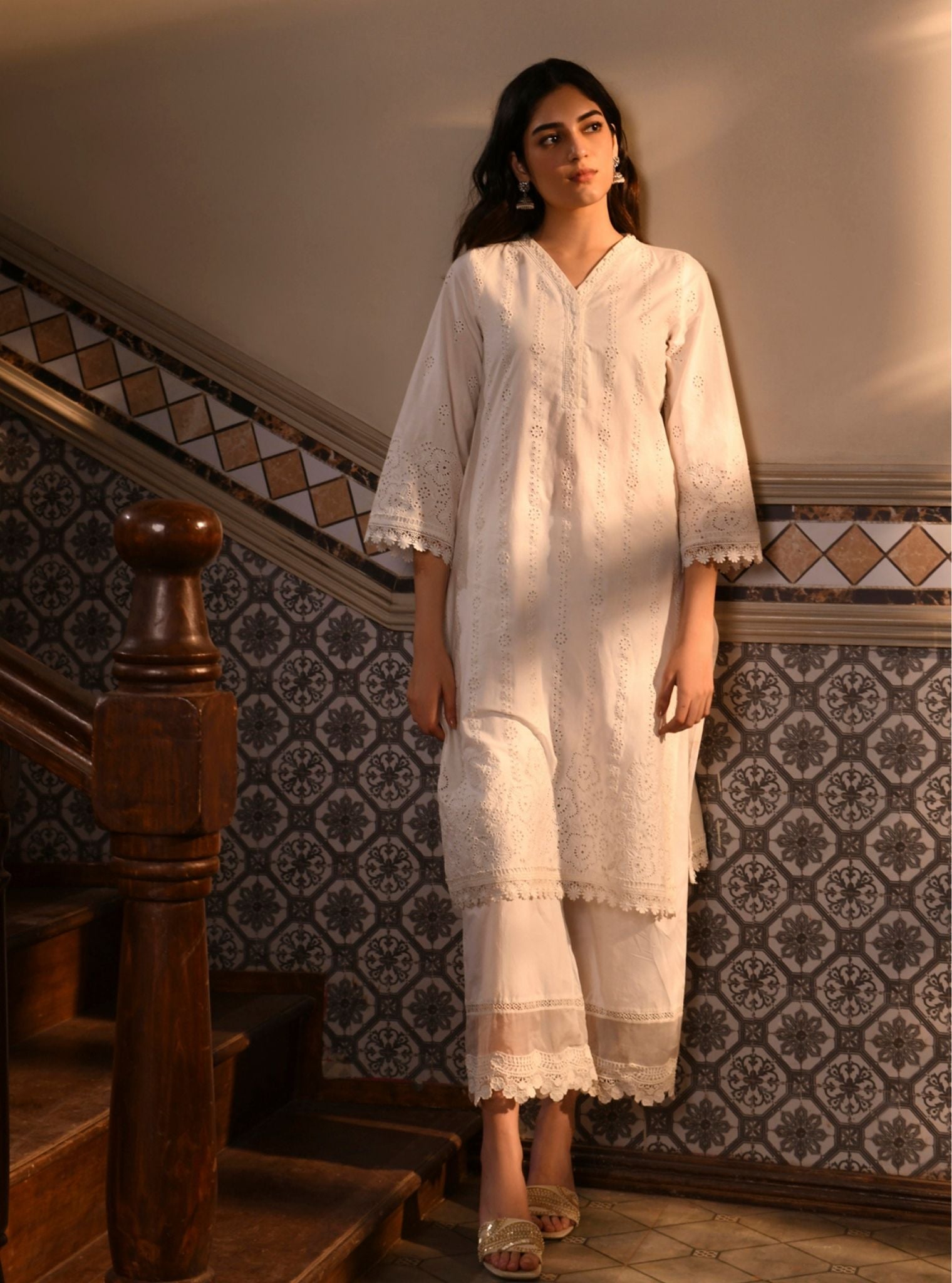 Fila Supima Cotton White Kurta Set