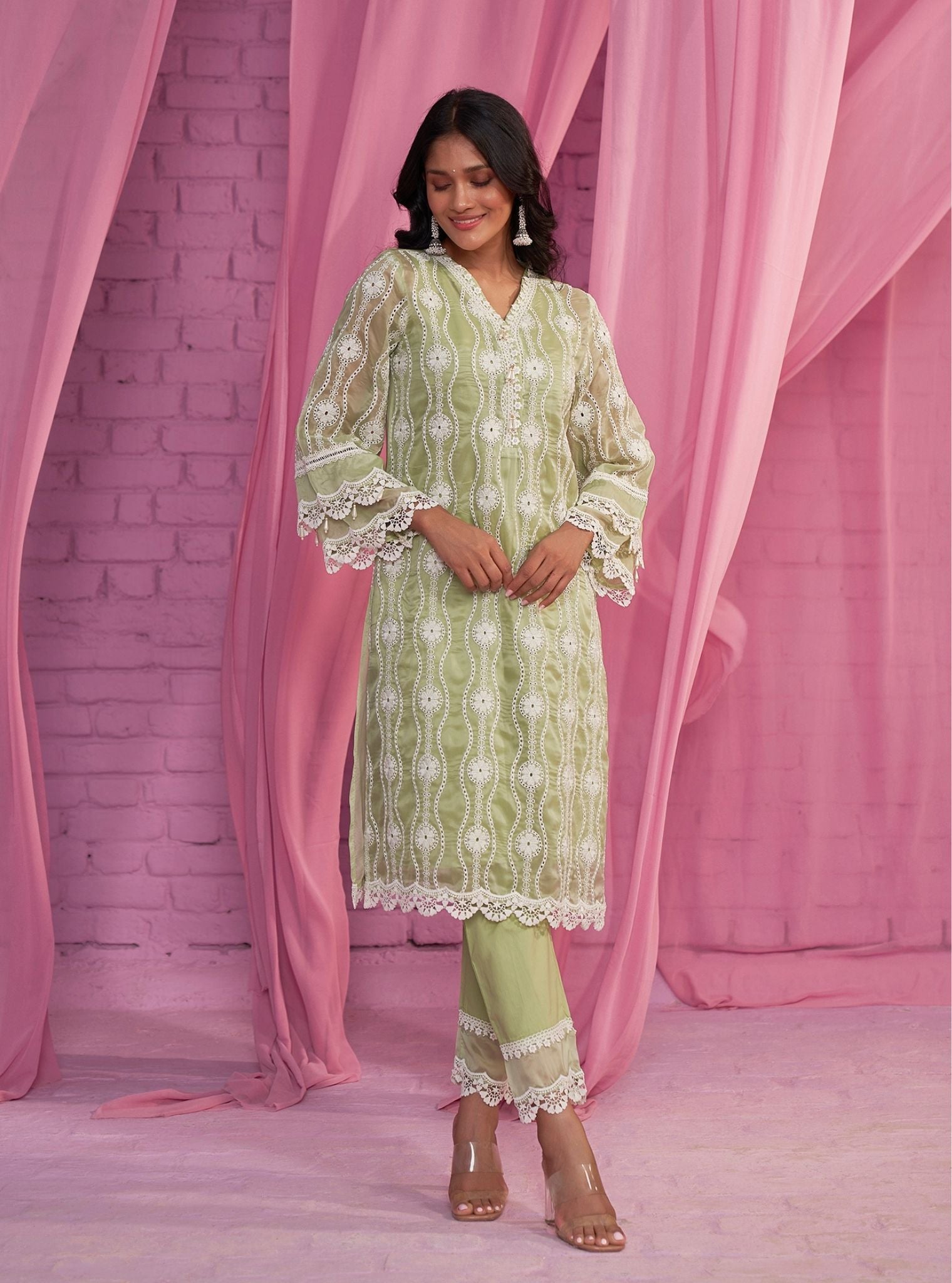 Izetta Organza Green Kurta Set