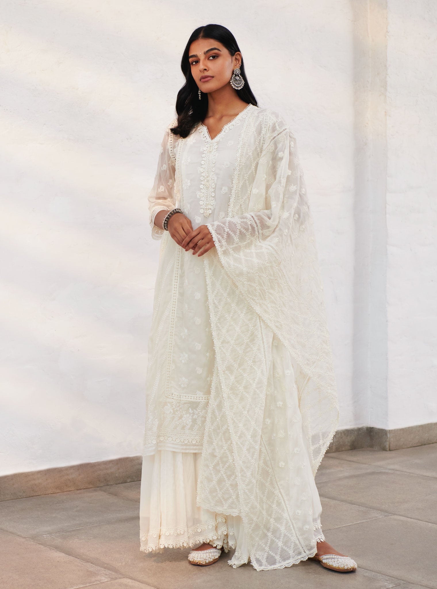 Armagh Organza Off White Kurta with Sharara Set