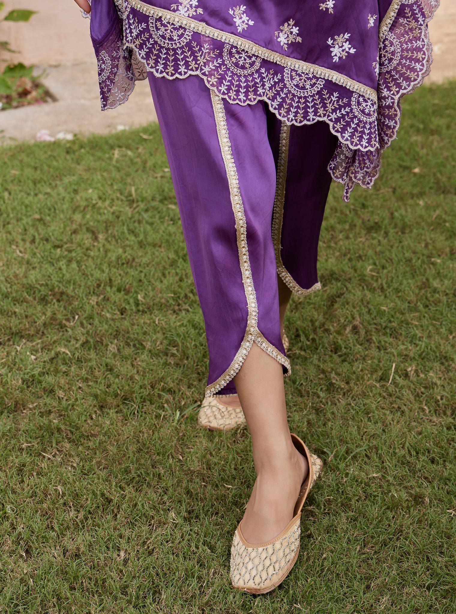 Kasuni Cupro Purple Kaftan with Dhoti Pant Set