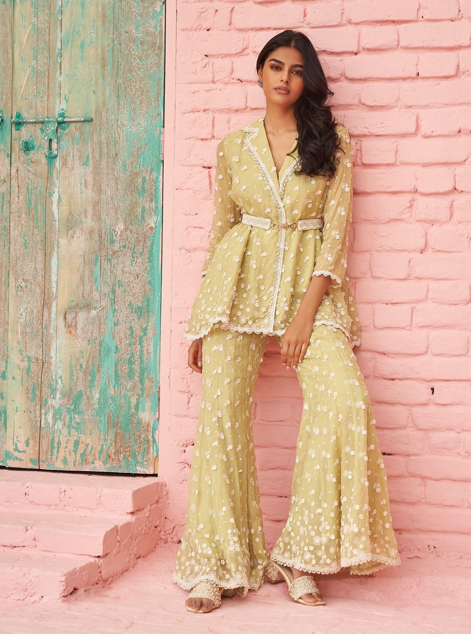 Tilly Organza Lime Green Co-ord Set