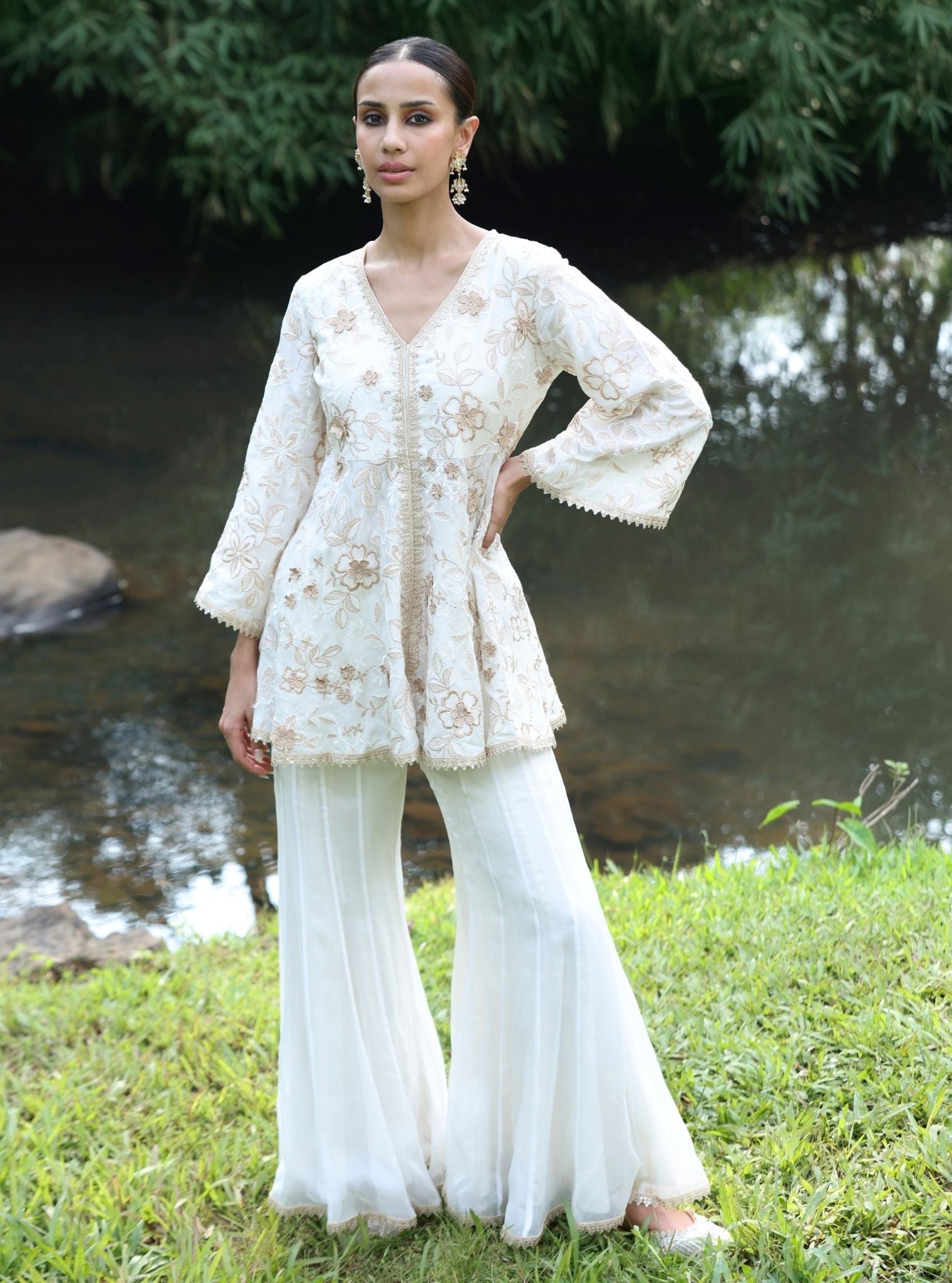 Manjha Modal Silk Off White Top Set