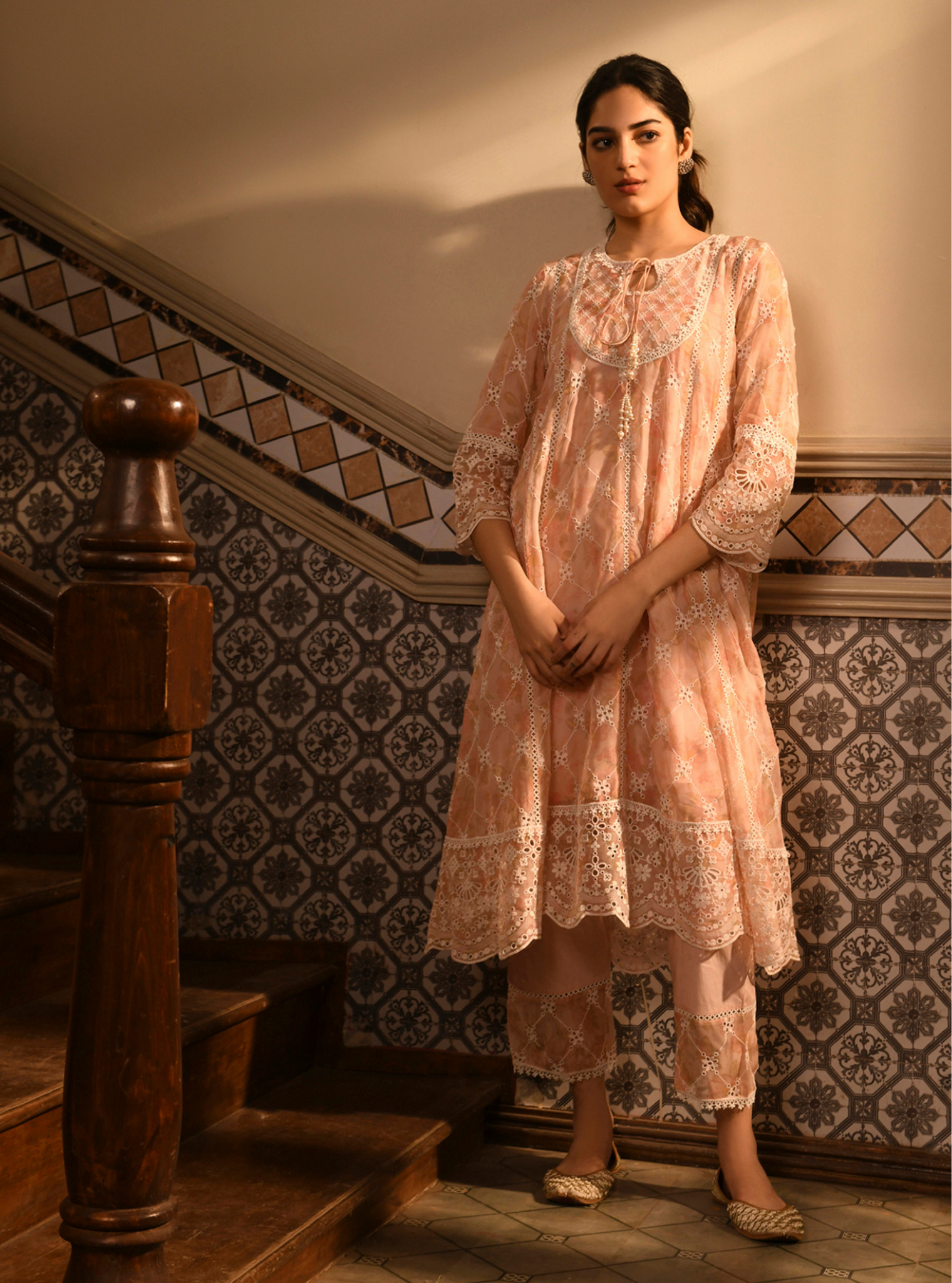 Idika Organza Printed Pink Anarkali Kurta Set