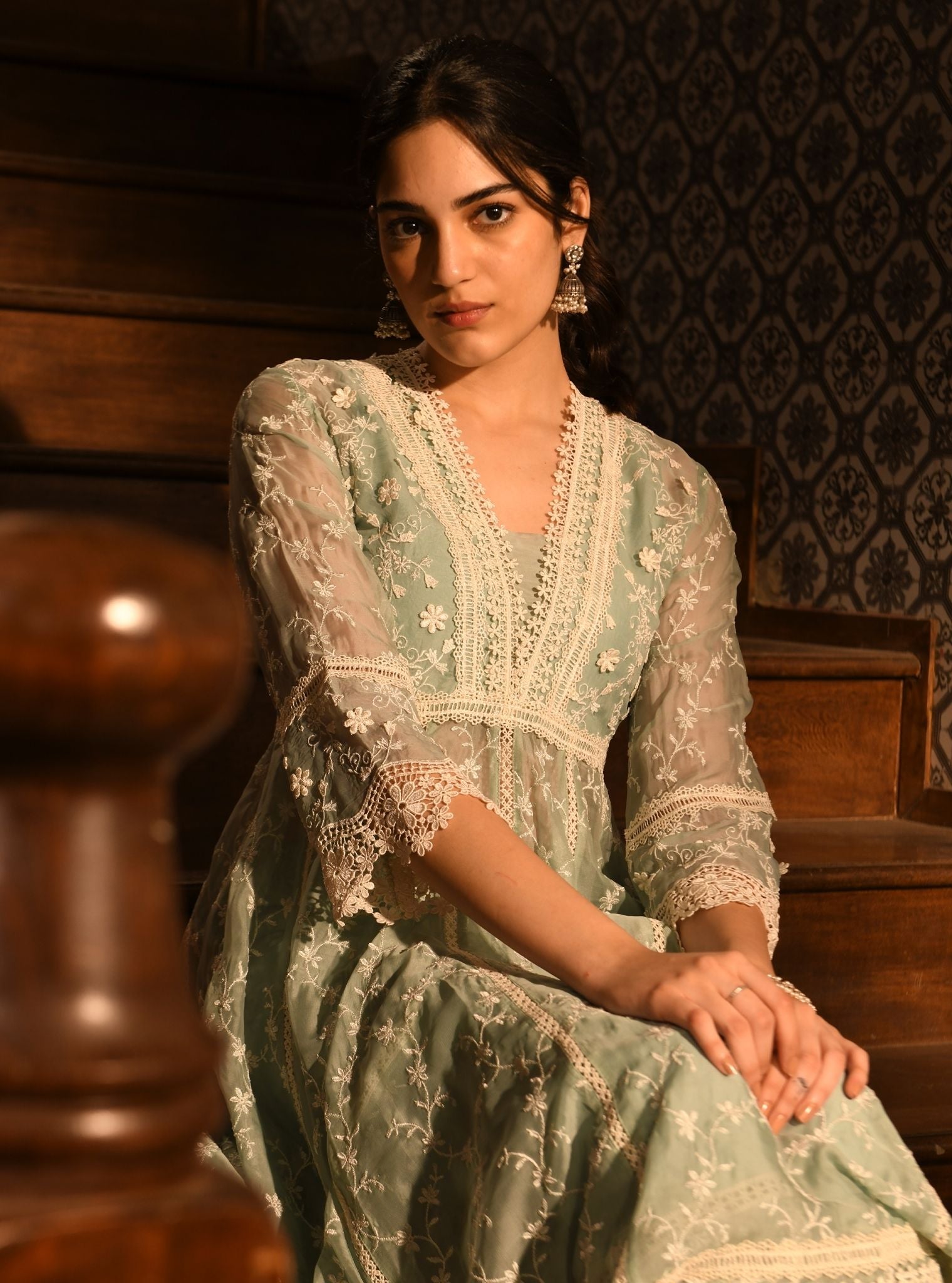 Capila Organza Teal Blue Anarkali Set