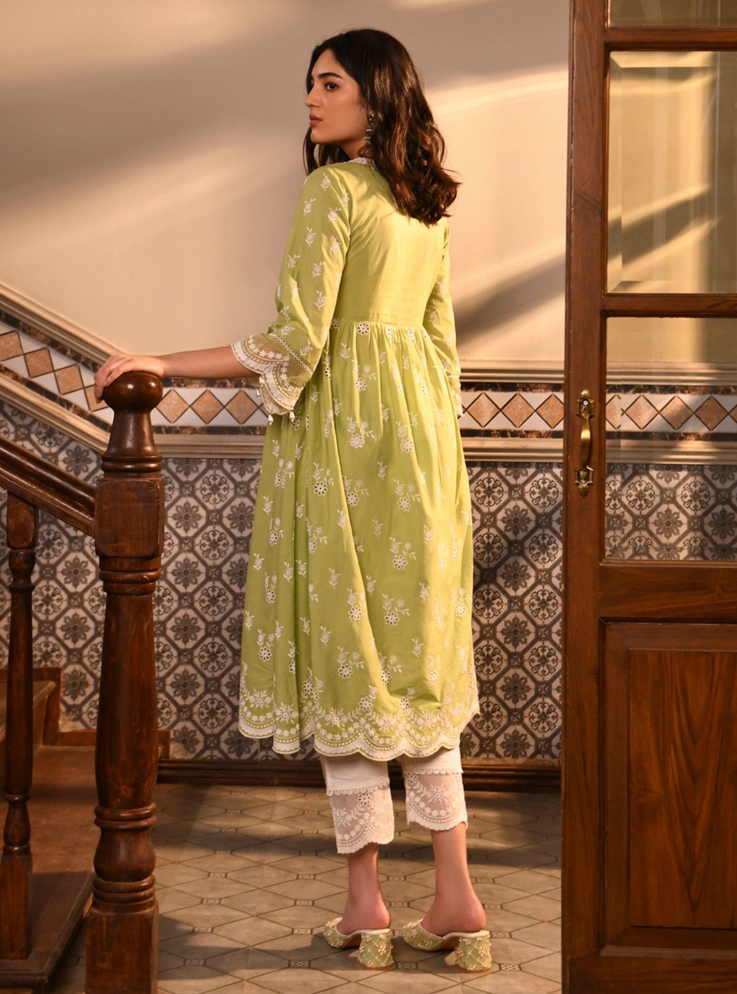 Afarin Supima Cotton Light Green Anarkali Kurta Set