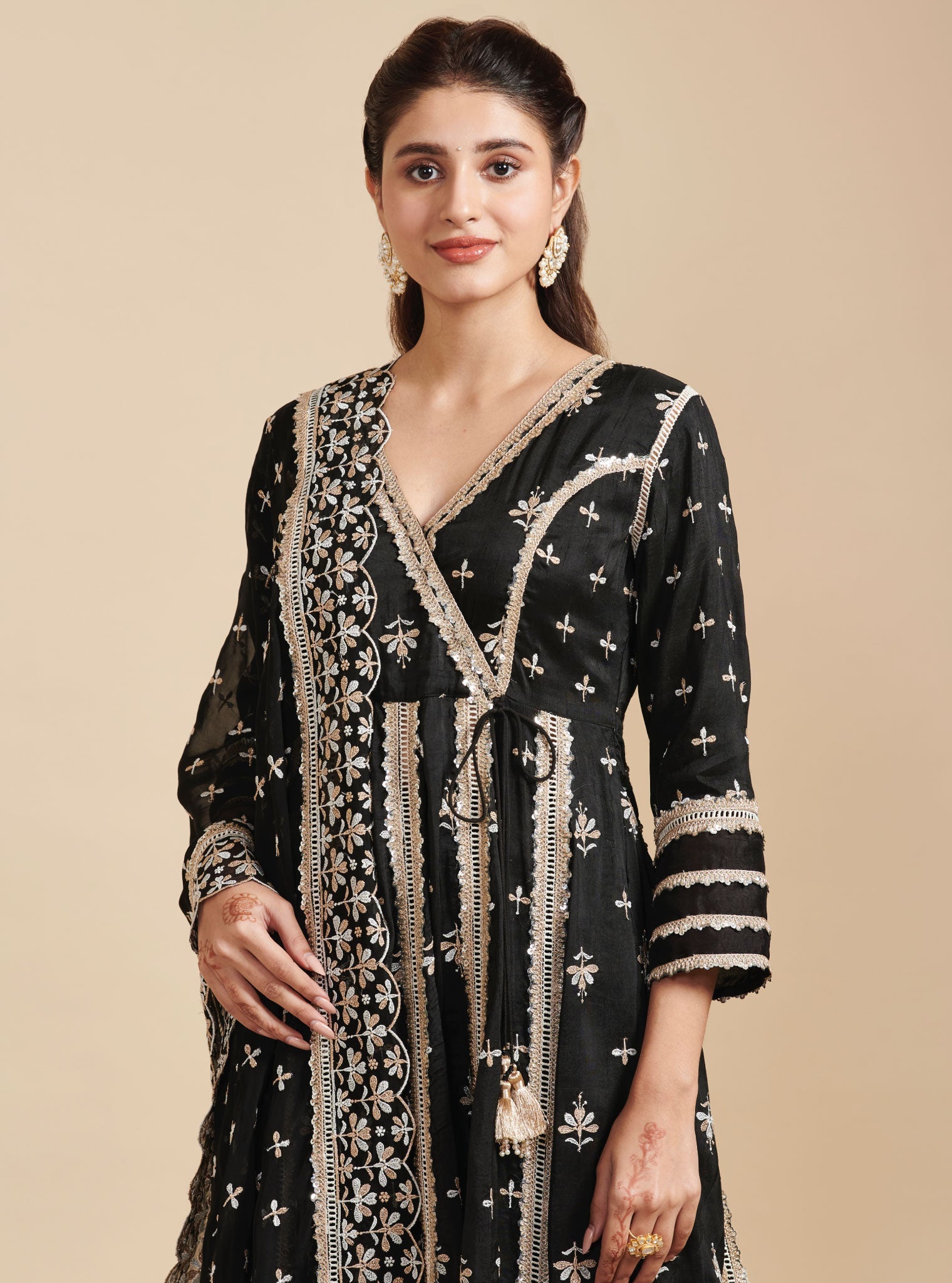 Khanak Silk Black Anarkali Kurta Set
