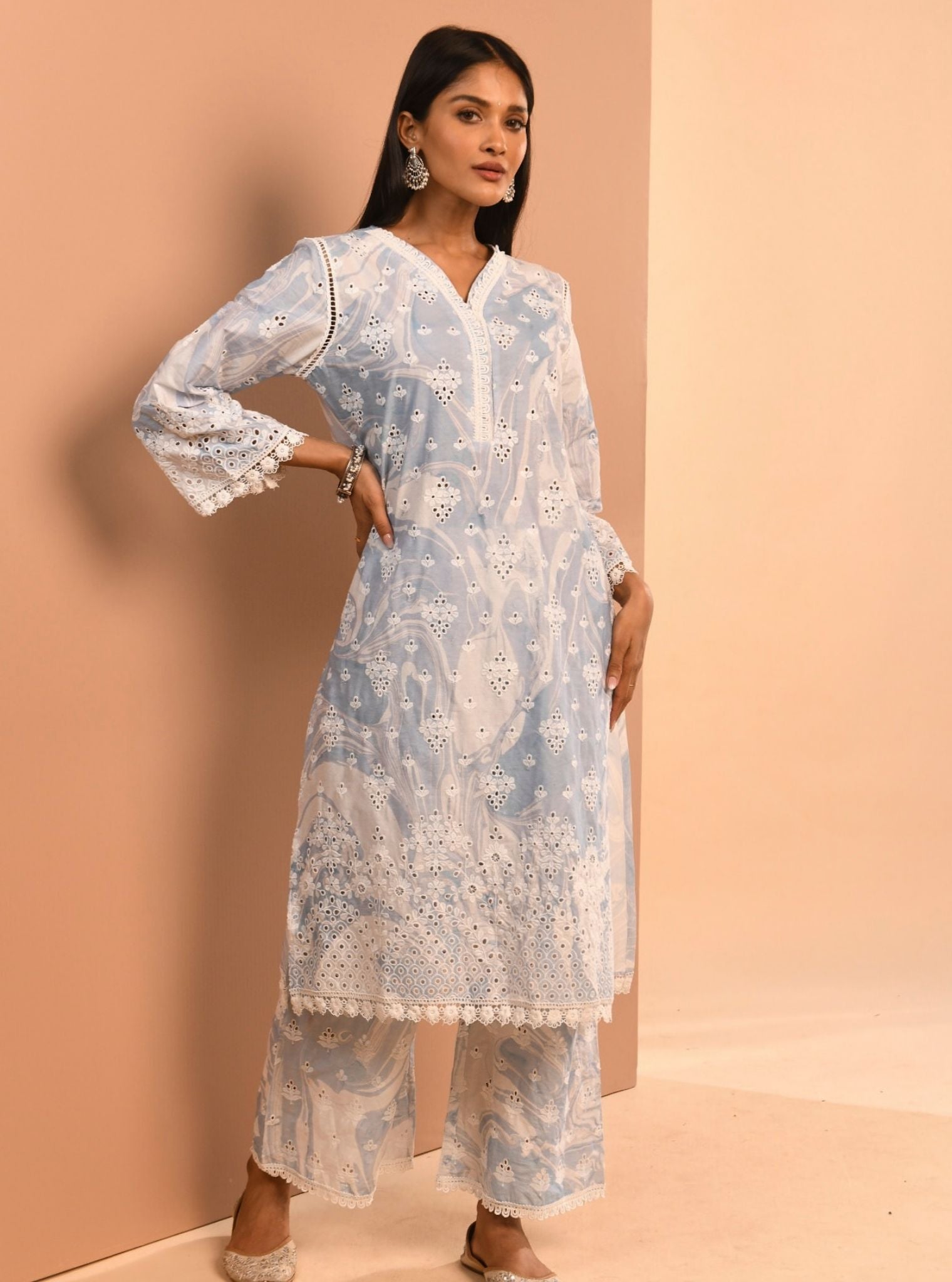 Opal Marble Supima Cotton Blue Kurta Set