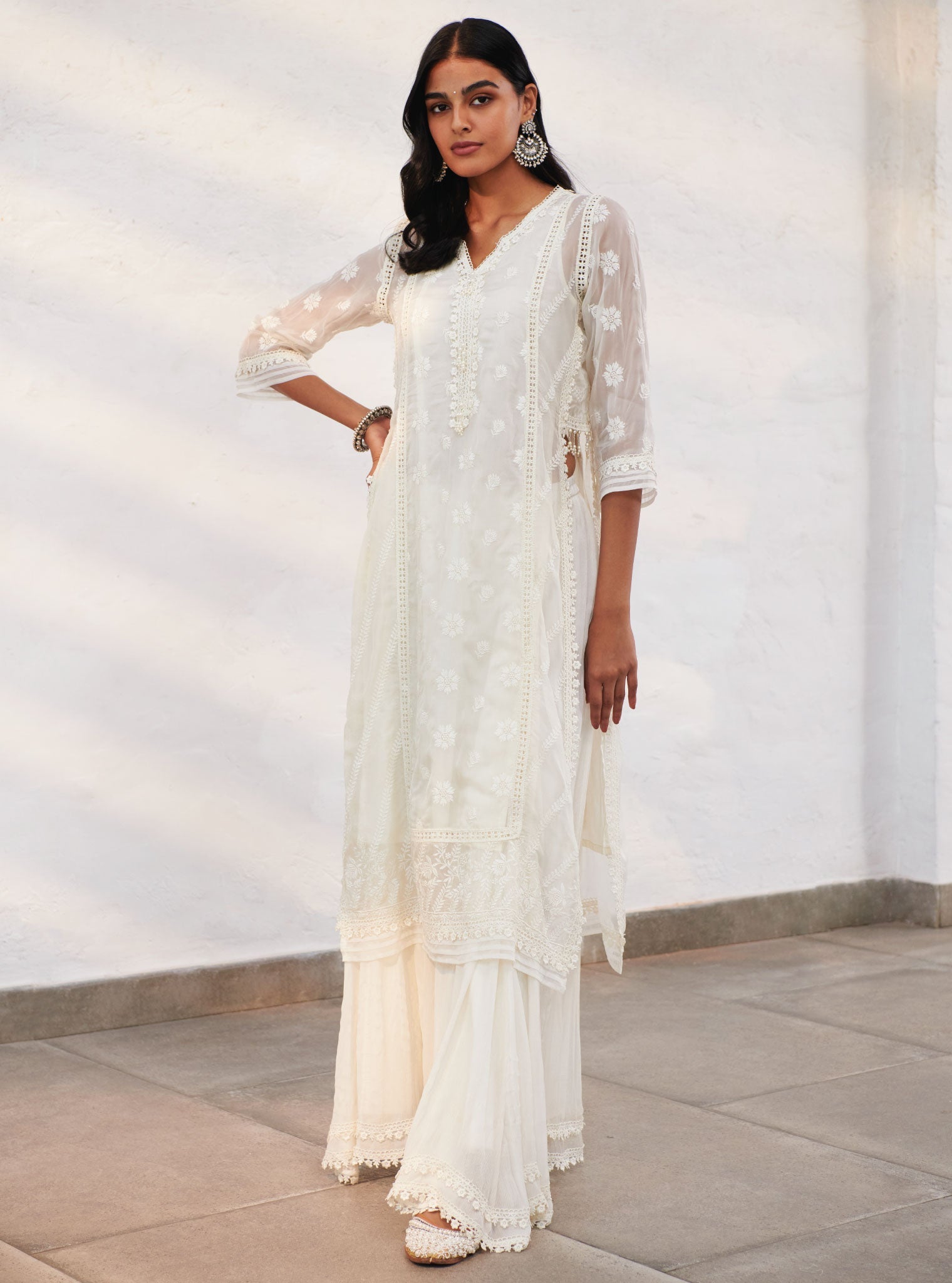 Armagh Organza Off White Kurta with Sharara Set