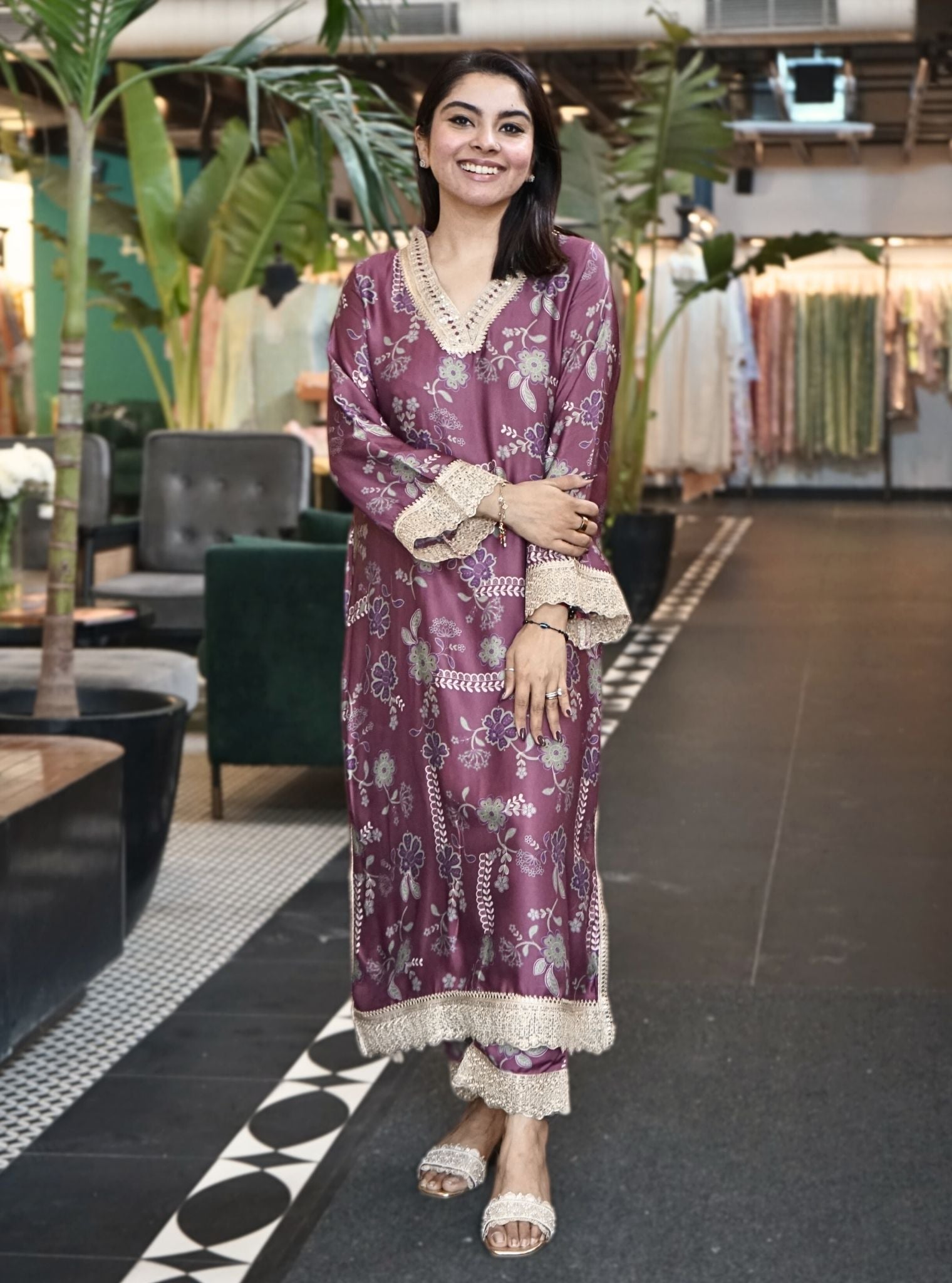 Berta Cupro Printed Brown Kurta Set