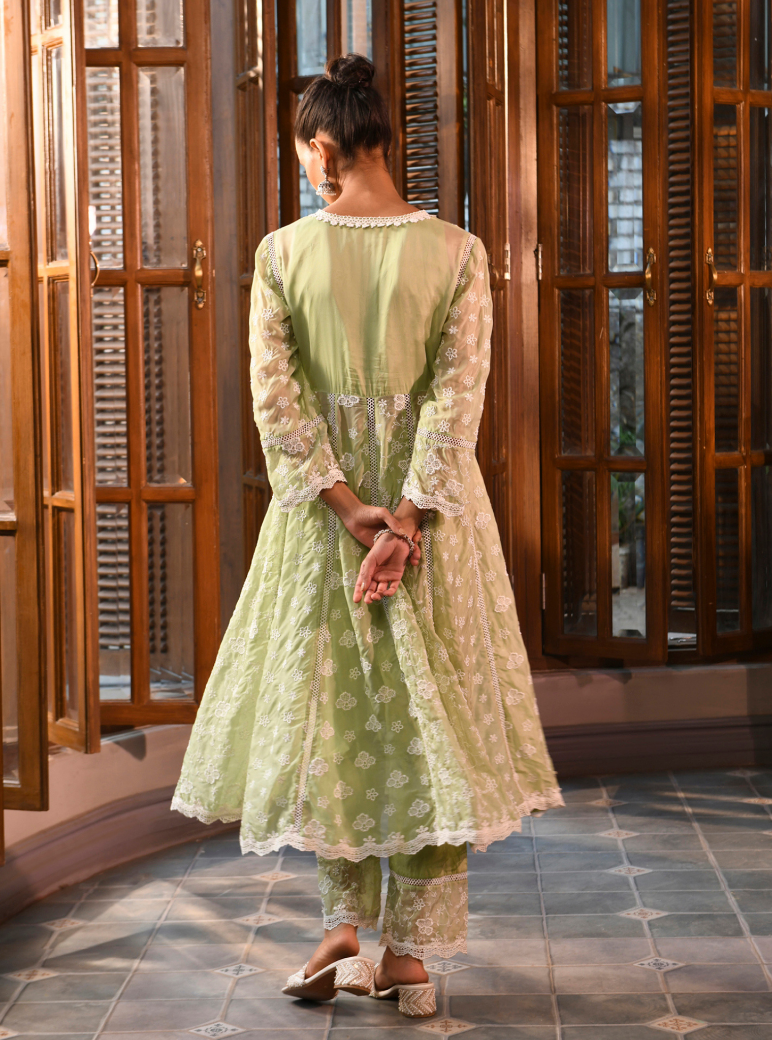 Bolour Organza Green Anarkali Set