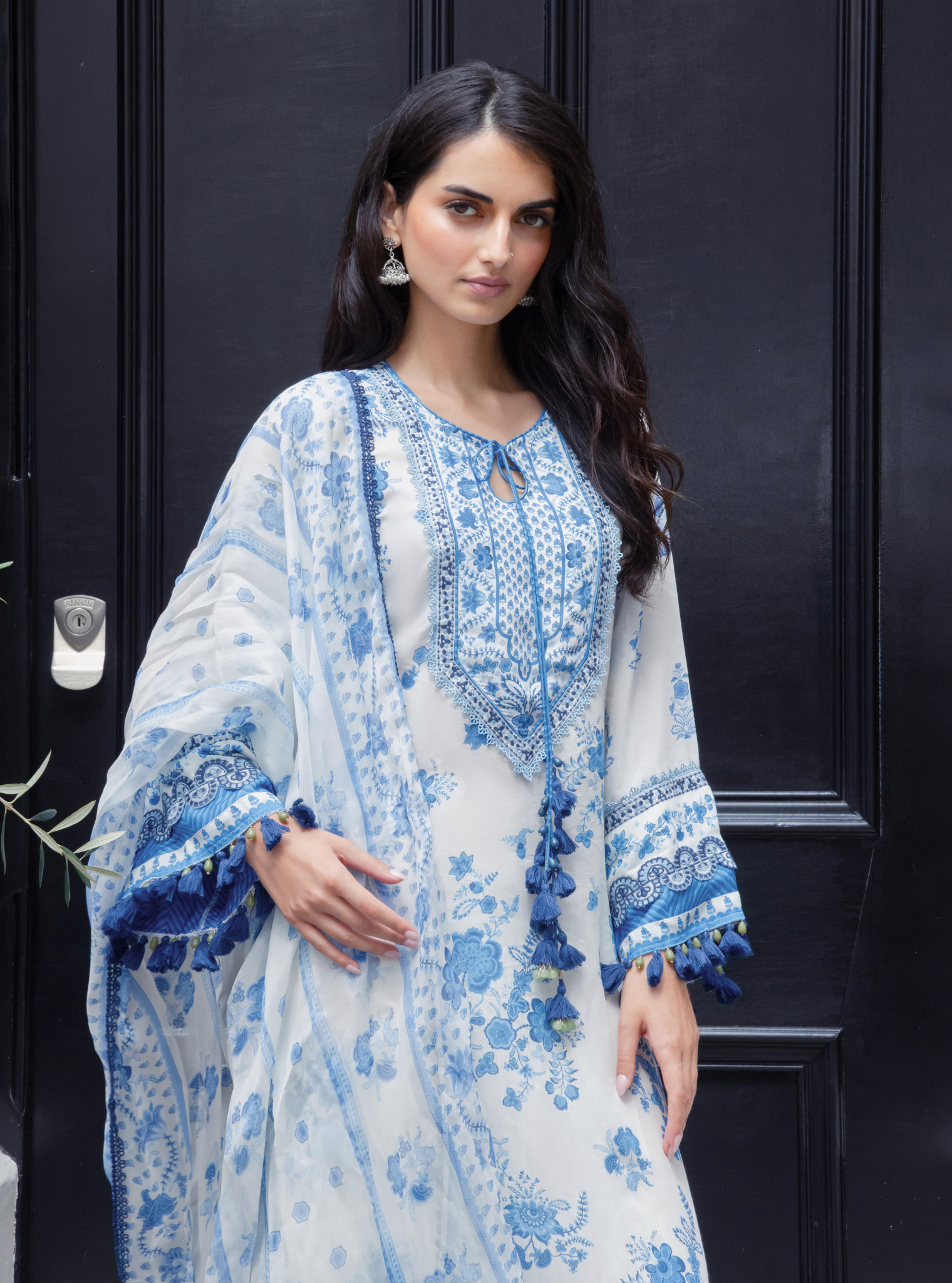 Suvi Lawn Printed Off-White & Blue Kurta Set