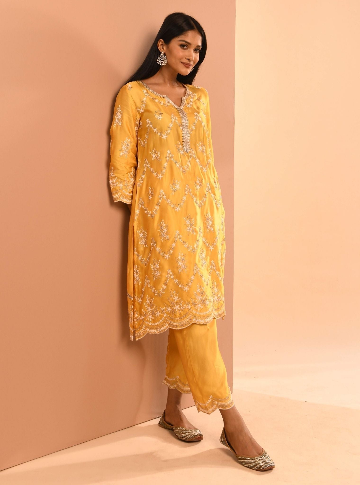 Valaya Cupro Yellow Kurta Set