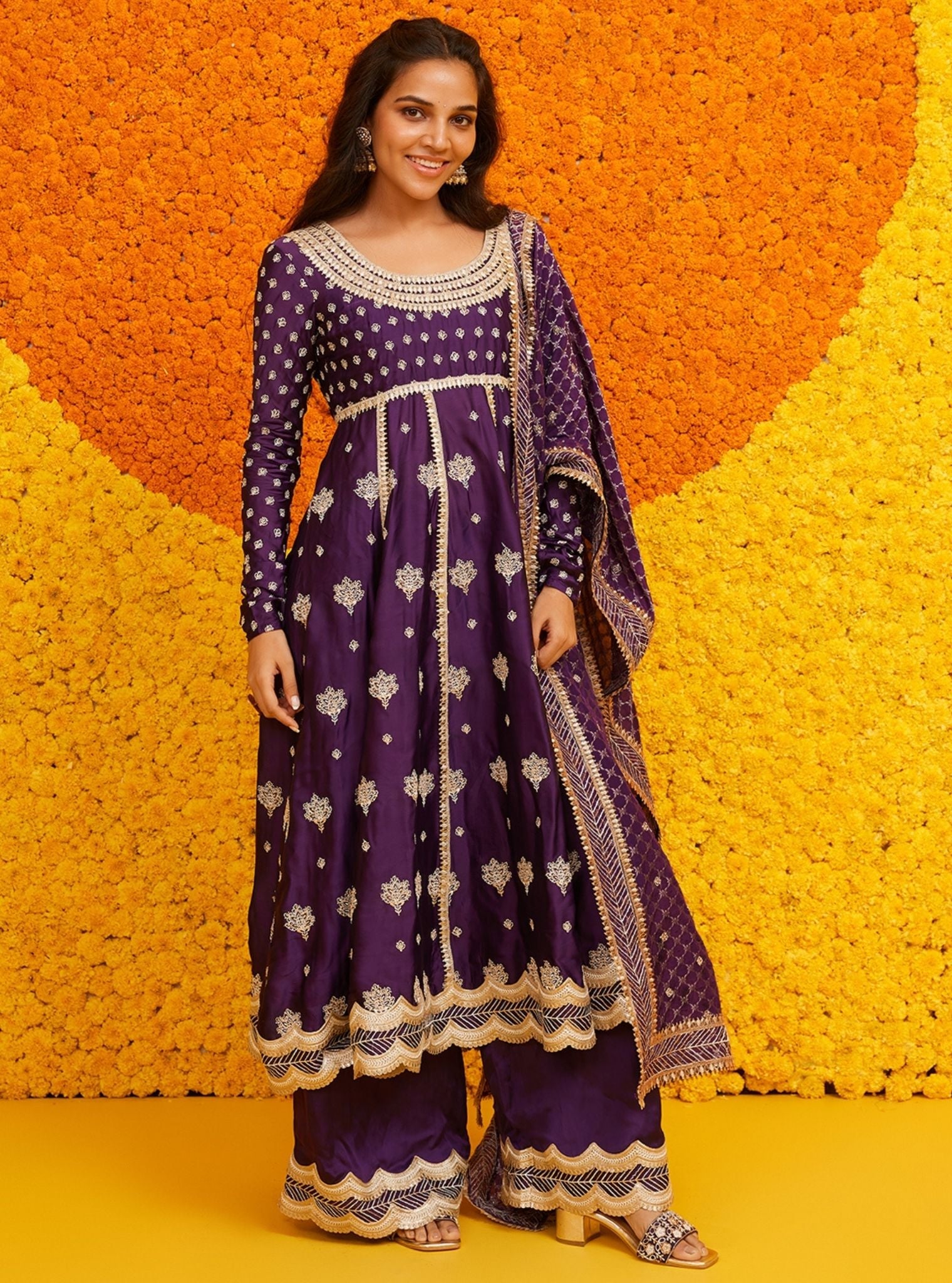 Palki Organza Satin Purple Kurta