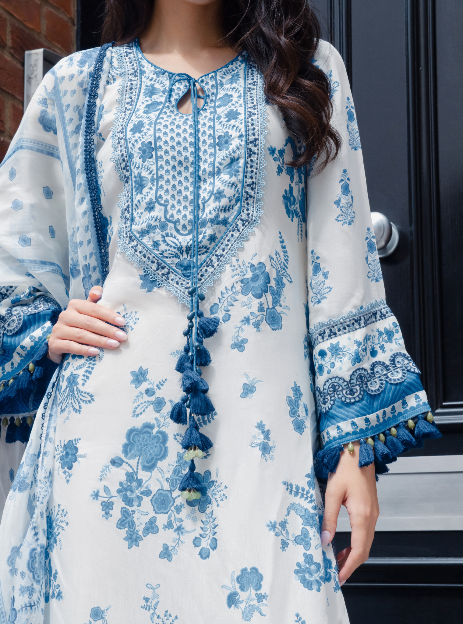 Suvi Lawn Printed Off-White & Blue Kurta Set