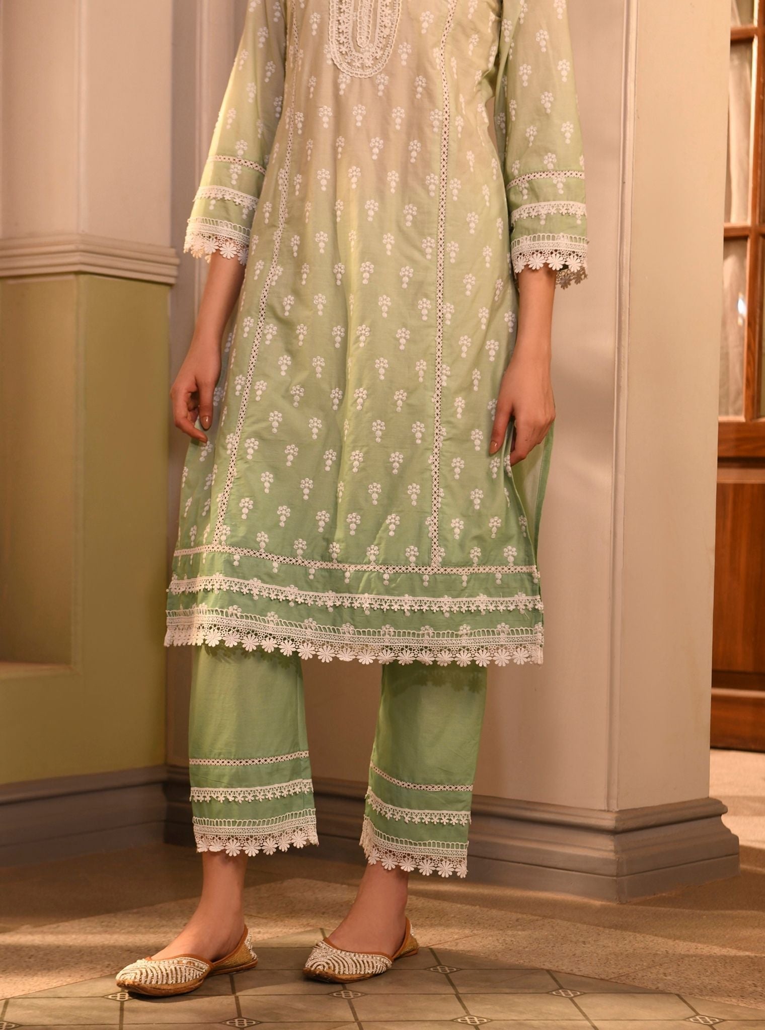 Yami Supima Cotton Green Kurta Set